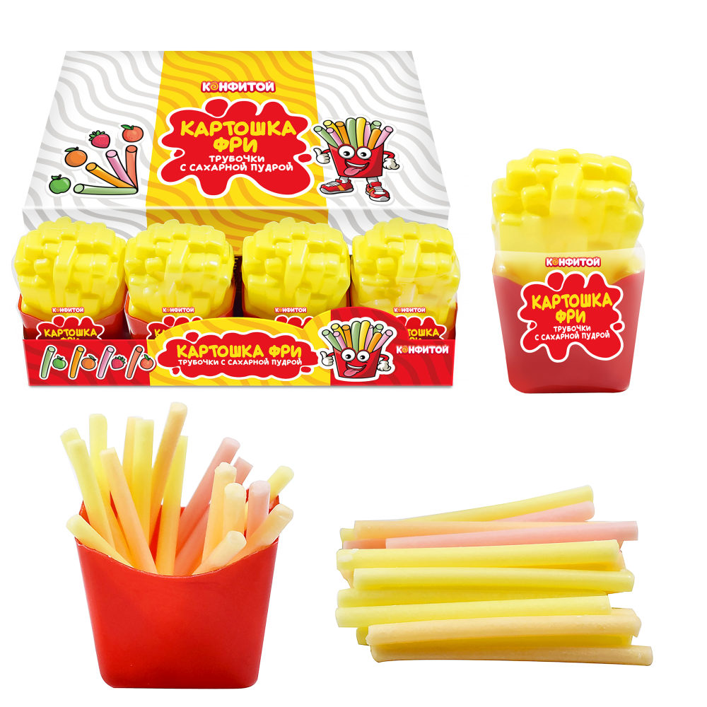 КАРТОШКА ФРИ Трубочки с сахарной пудрой, блок 20 шт. (14г х 20 х 12)