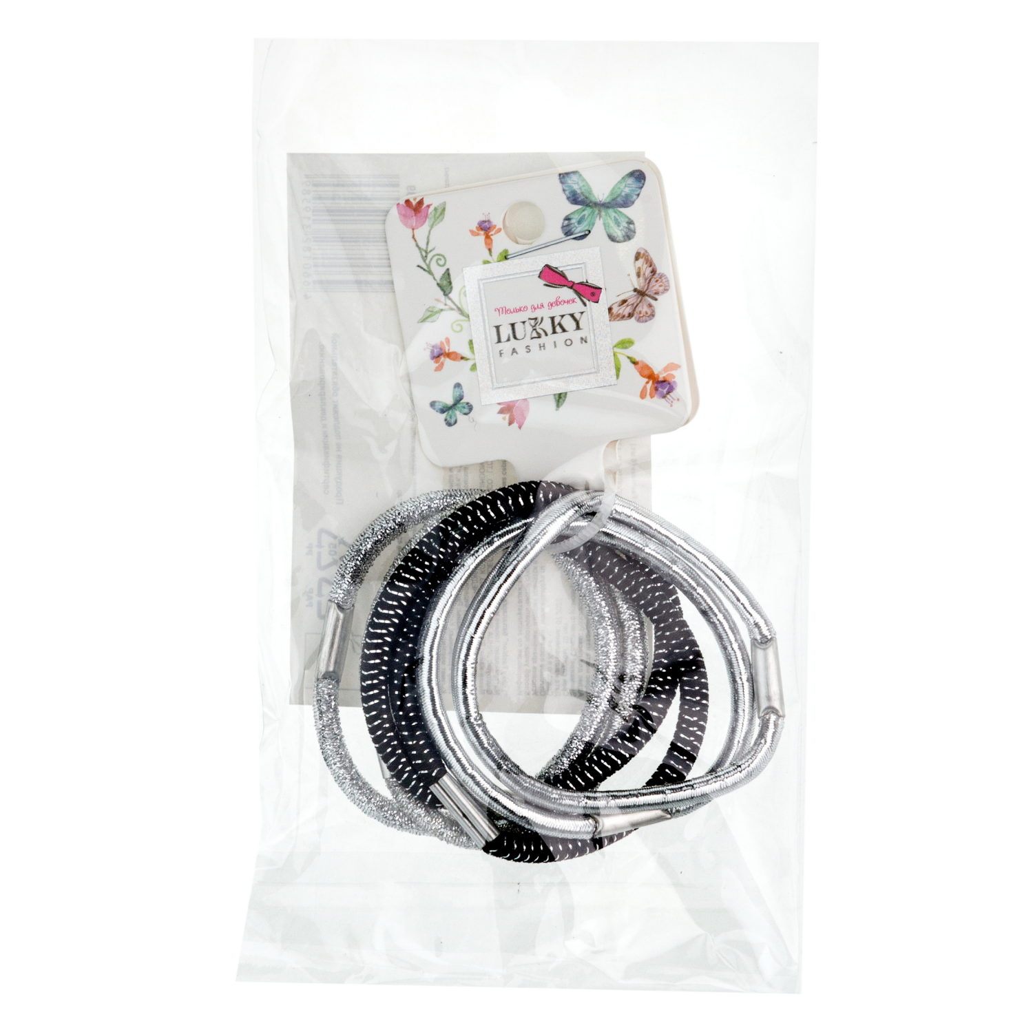Lukky Fashion набор из 6 резинок для волос Металлика, цвет: черный, серебряный