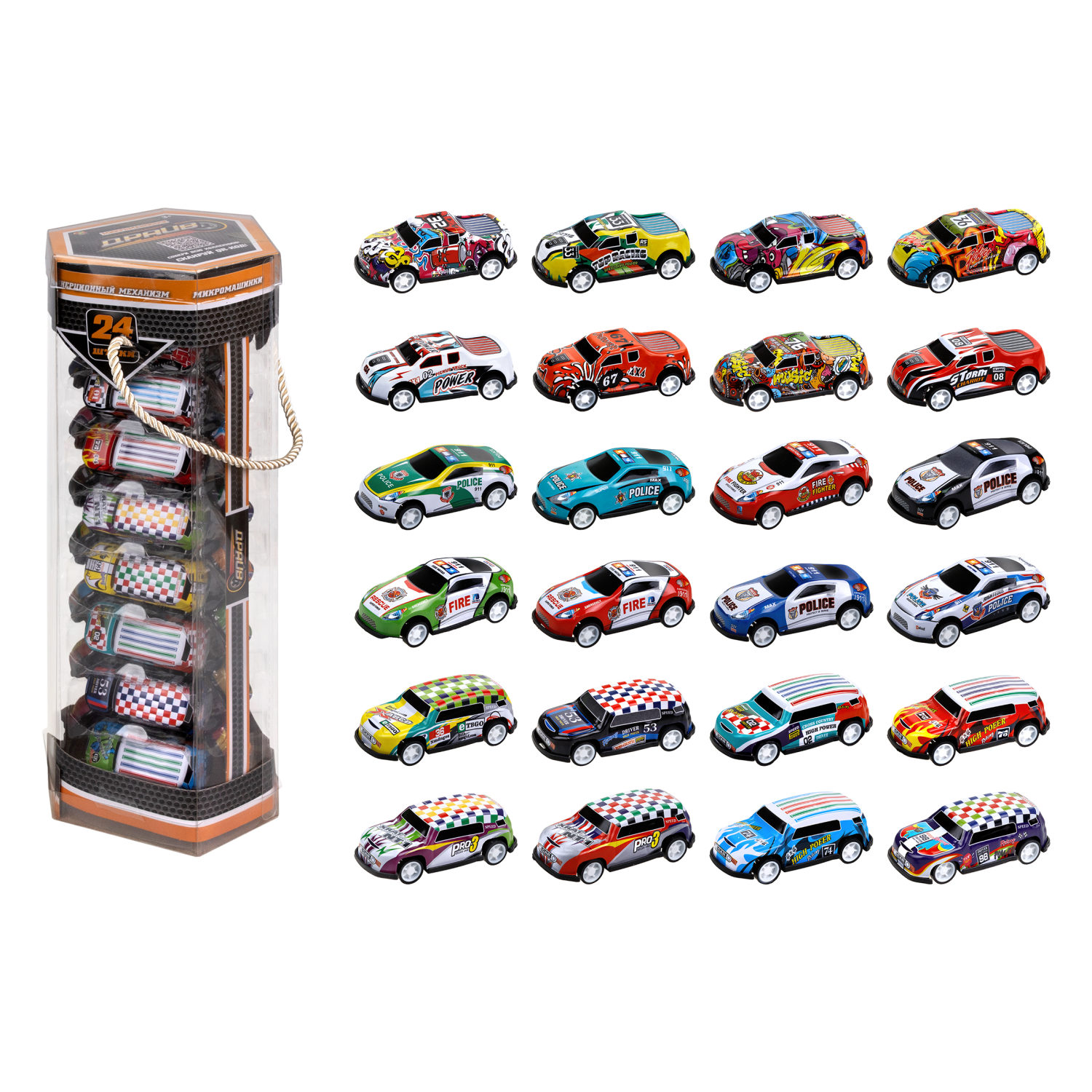 Набор металлических машинок 1TOY Драйв, инерционные, гоночные, маленькие, 6,8 см, 24 шт.