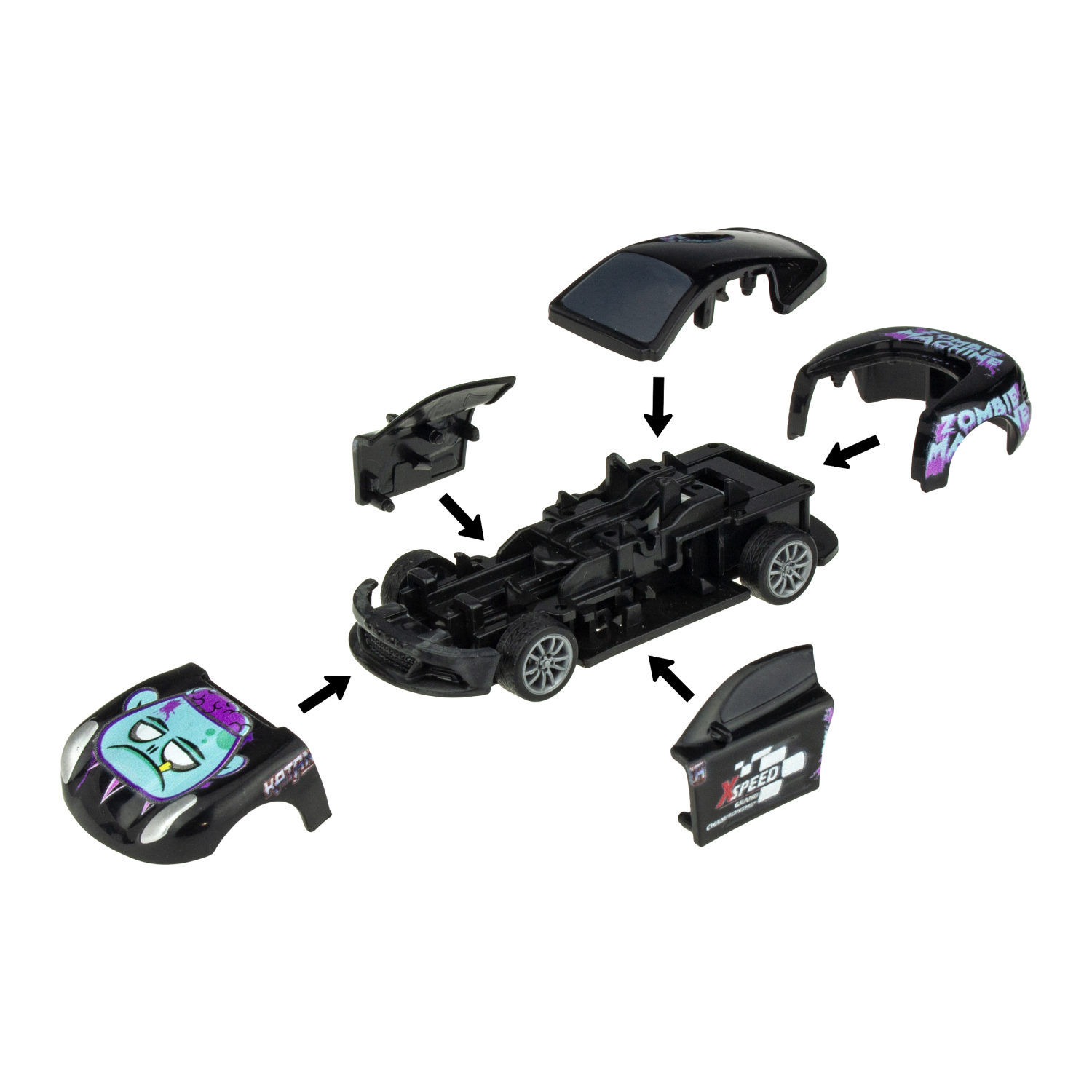 Машинка инерционная 1TOY CrashFest Katana 2в1, разборная, гоночная, спортивная, 10 см