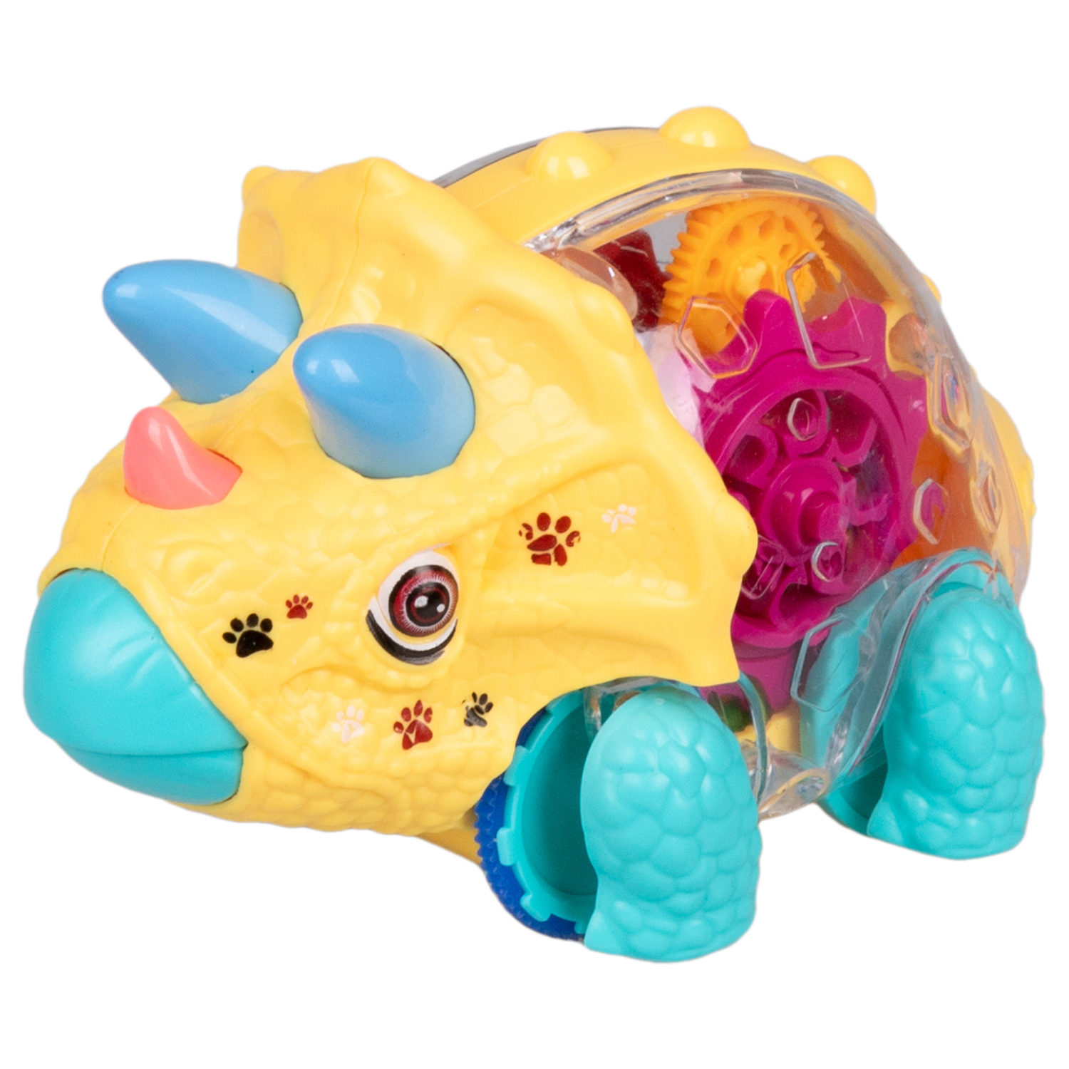 Игрушка прозрачная с шестеренками 1TOY Движок «Трицератопс», со светом, фрикционная, 4 цвета в ассортименте