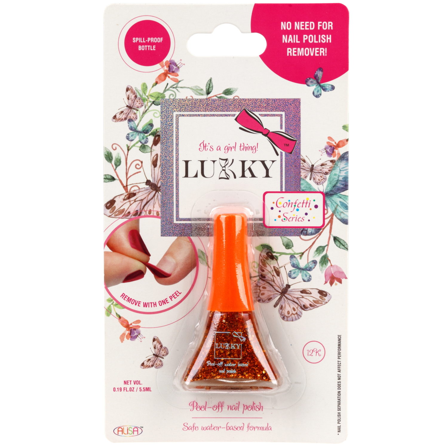 Детский лак для ногтей на водной основе с блестками Lukky, Конфетти, безопасный, цвет 12К, темно-золотой, блистер, 5,5 мл