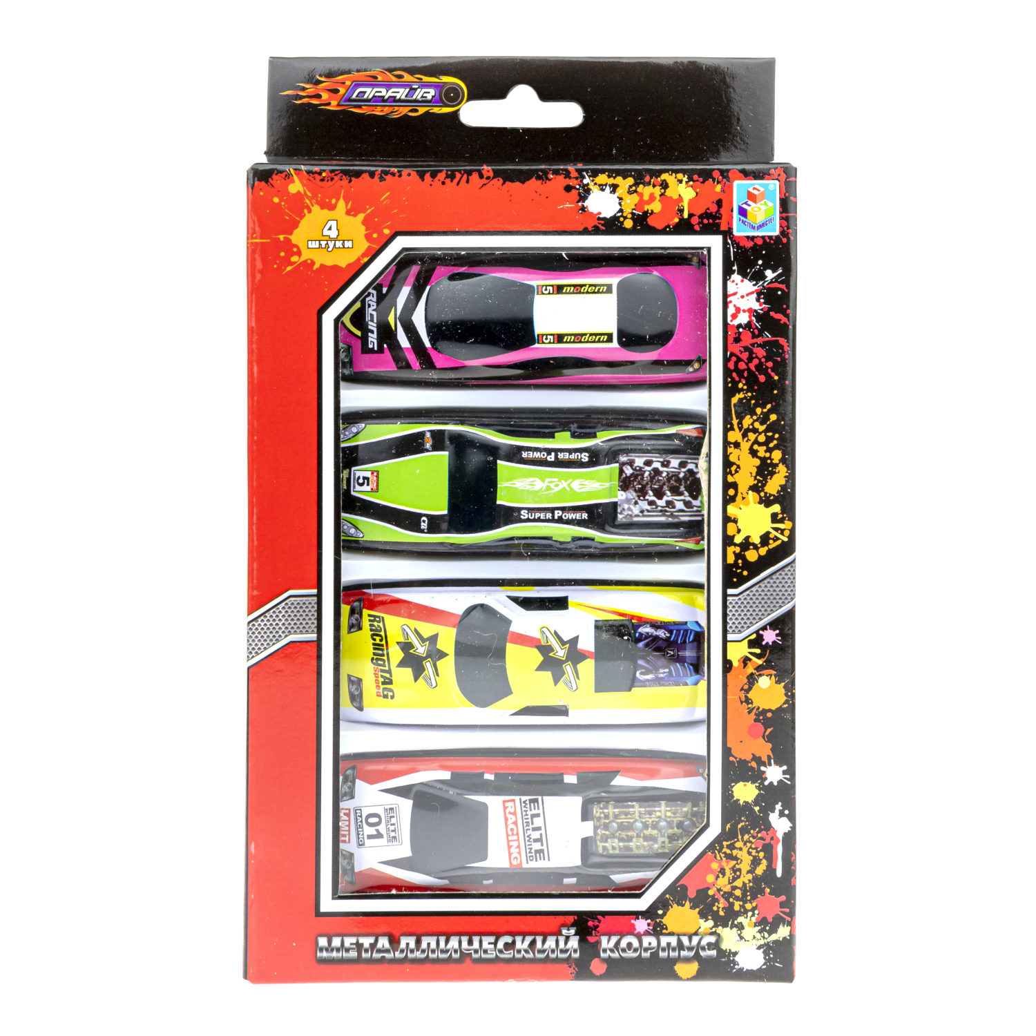 Набор металлических машинок 1TOY Драйв, гоночные, маленькие, 7 см, 4 шт.