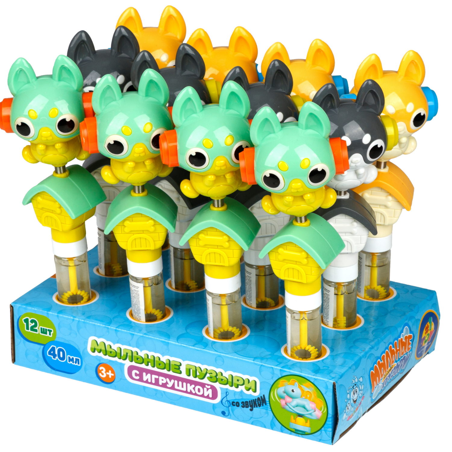 Мыльные пузыри с игрушкой-качалкой 1TOY Мы-шарики! Собака, 40 мл, 3 цвета в ассортименте