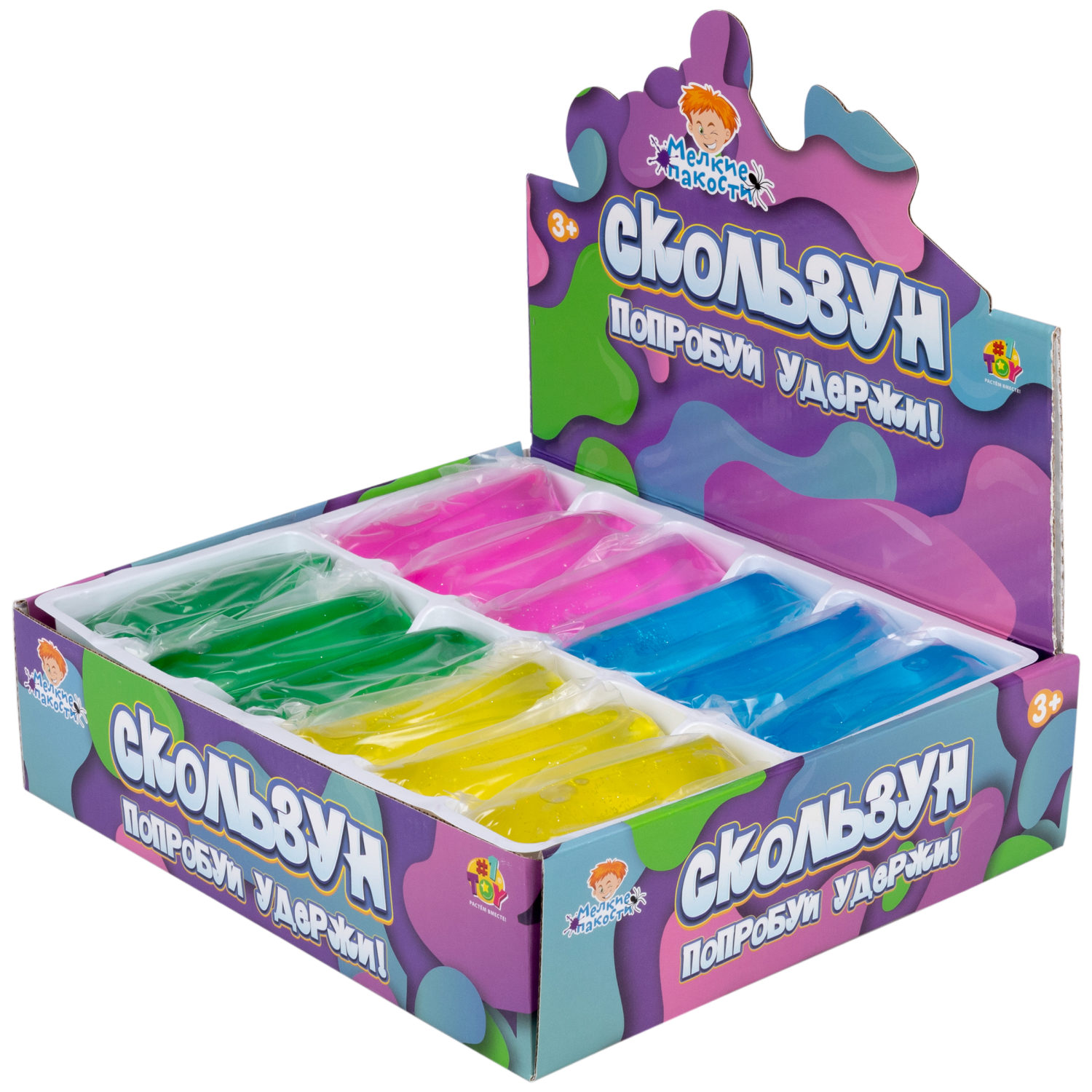 Скользун с блестками 1TOY,11х4 см, 4 цвета в ассортименте