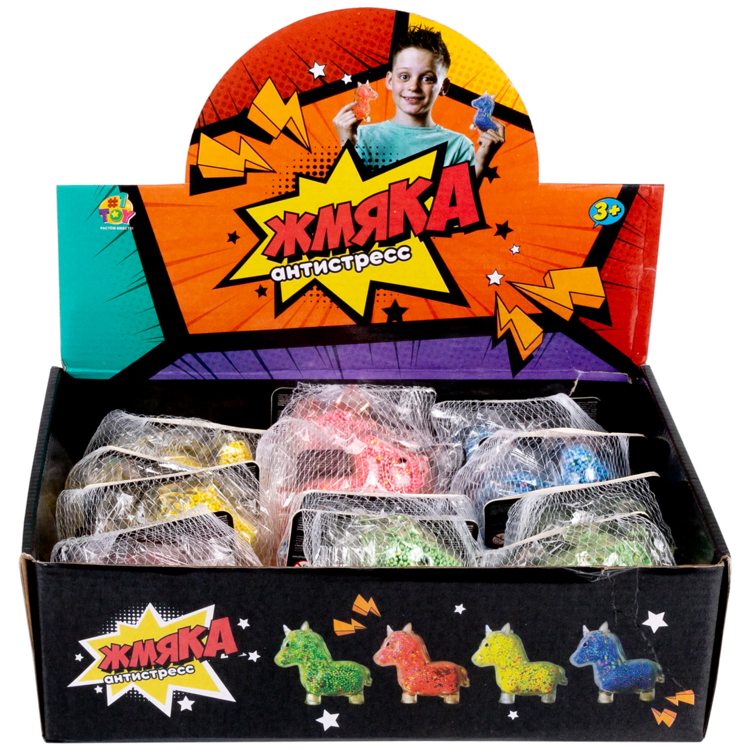 1toy Жмяка единорог с пенопластовыми шариками, 11х8 см, 4 вида в ассортименте