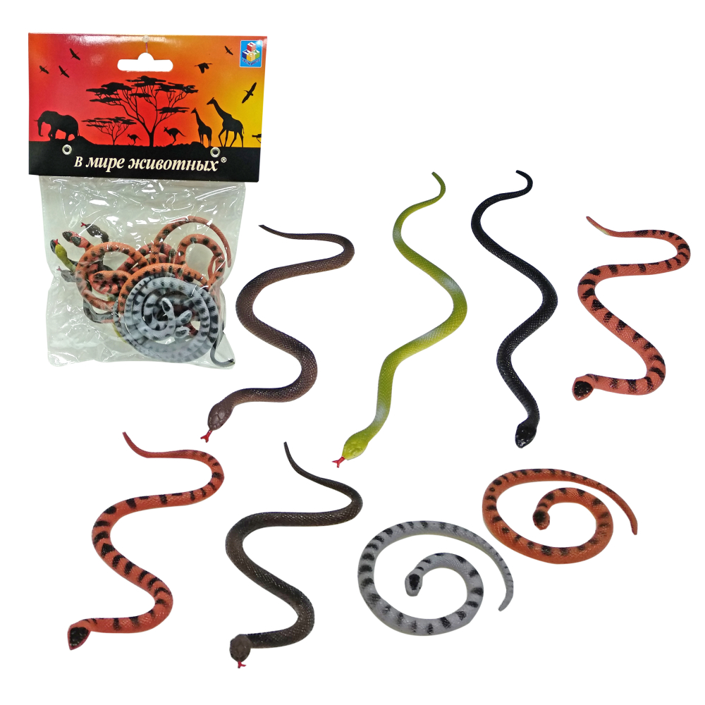 Рептилии игрушки 1TOY "В мире животных", фигурки животных, игровой набор, змея, 12 шт., 12-13 см