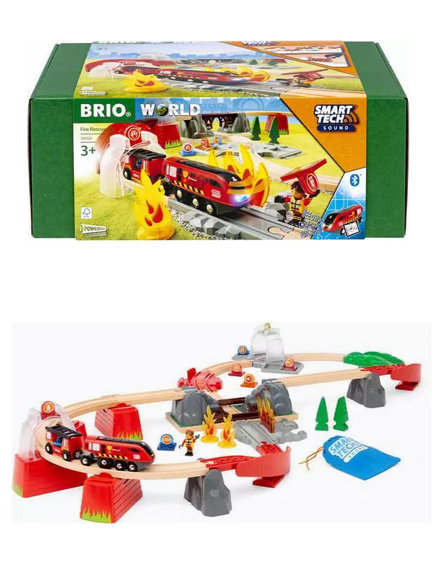 Деревянная железная дорога BRIO "Пожарный спасатель",звук, 41 деталь