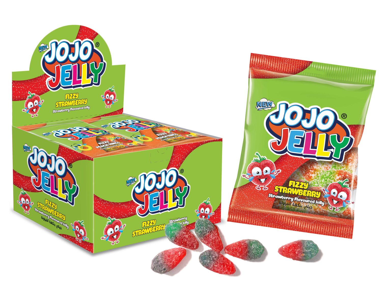 JOJO JELLY Клубнички жевательный мармелад в обсыпке, блок 24 шт. (20г х 24 х 12)