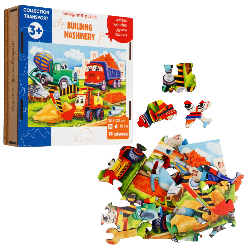 Деревянные пазлы Collection Transport Строительная техника, 18 деталей