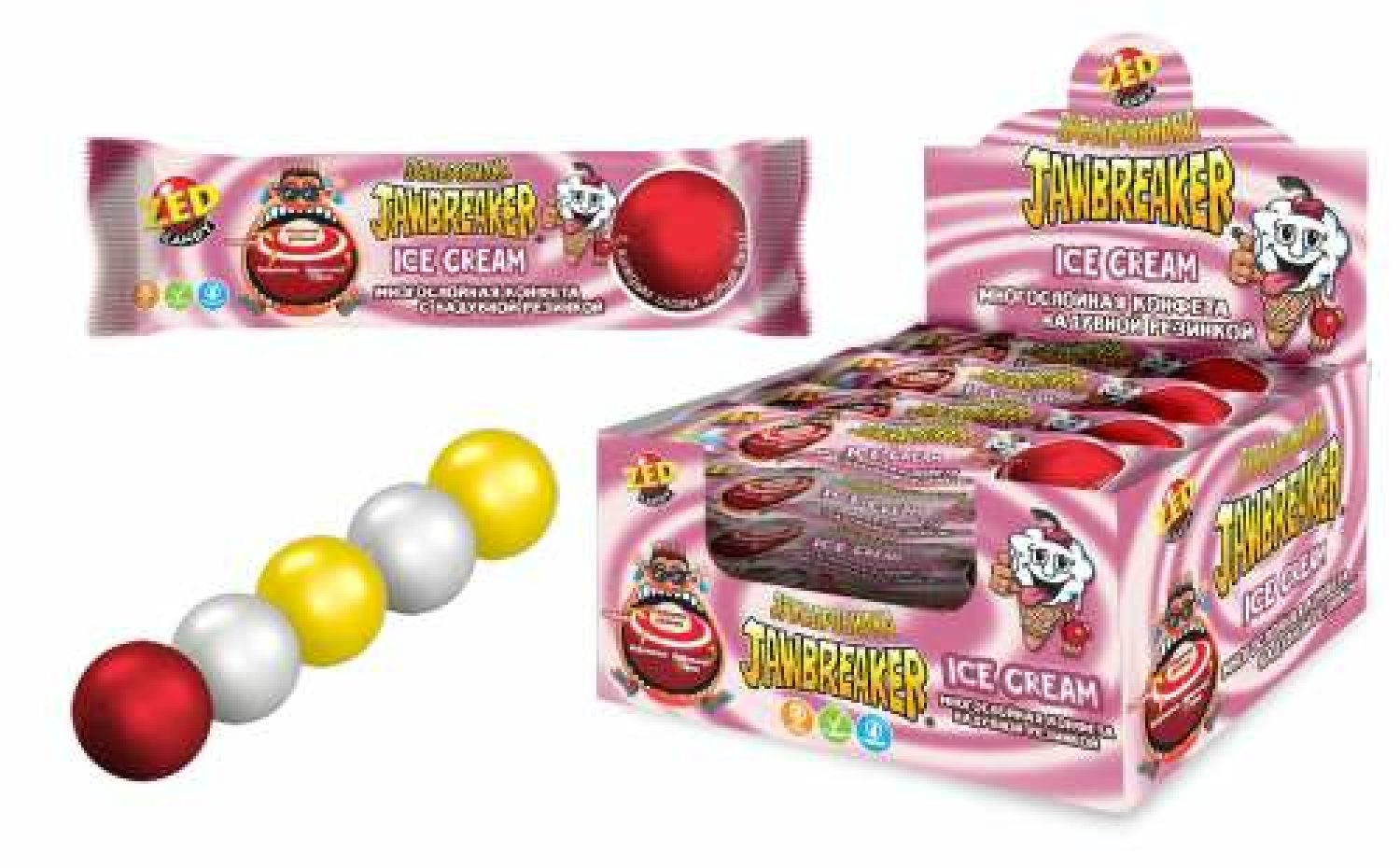 Конфета многослойная с надувной резинкой ЗУБОДРОБИЛКА "Ice Cream", в блоке 15шт