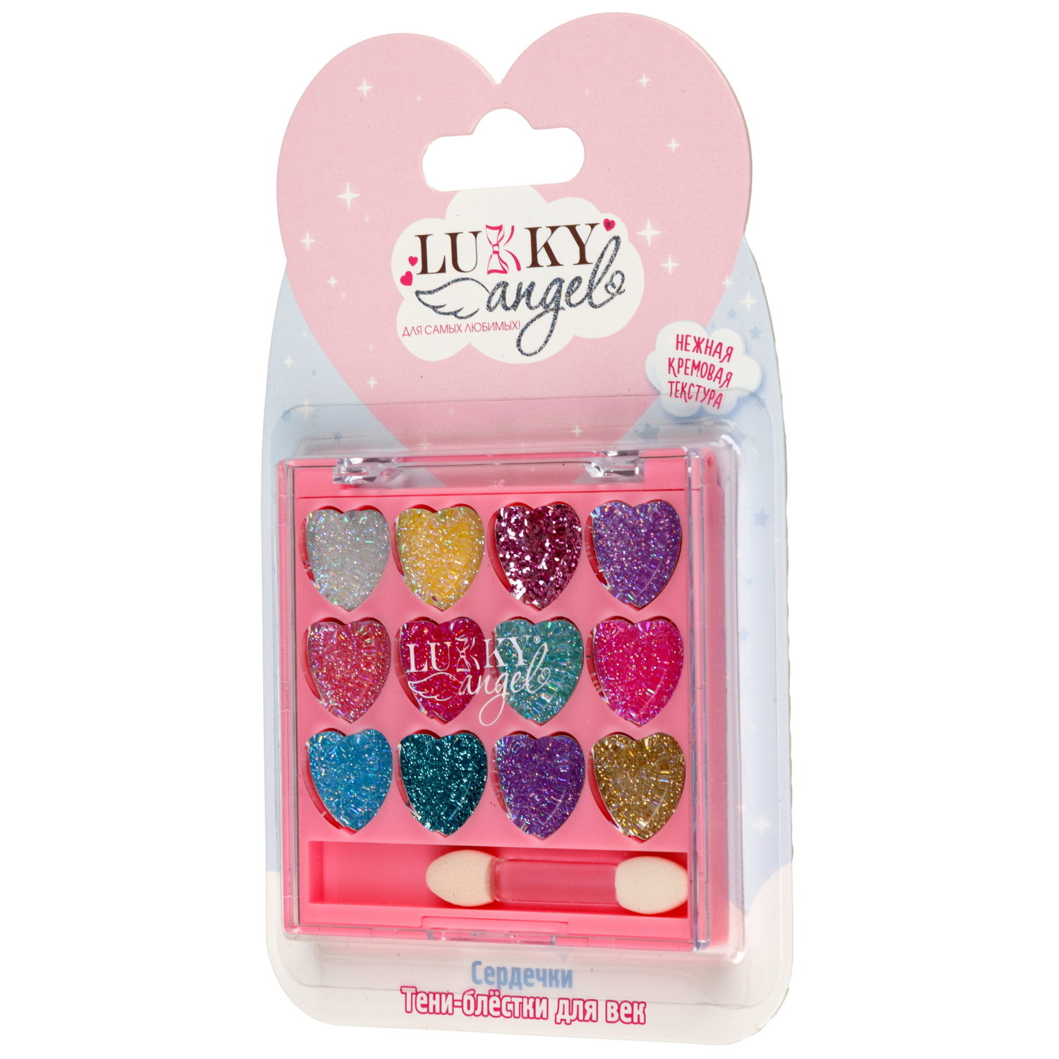 Палетка крем-теней для век детских Lukky Angel, «Сердечки», 12 цветов, розовая коллекция, 9 г