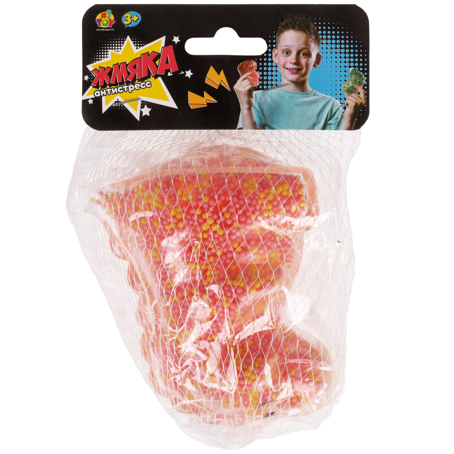 1toy Жмяка динозавр с пенопластовыми шариками, 8х11 см, 4 вида в ассортименте