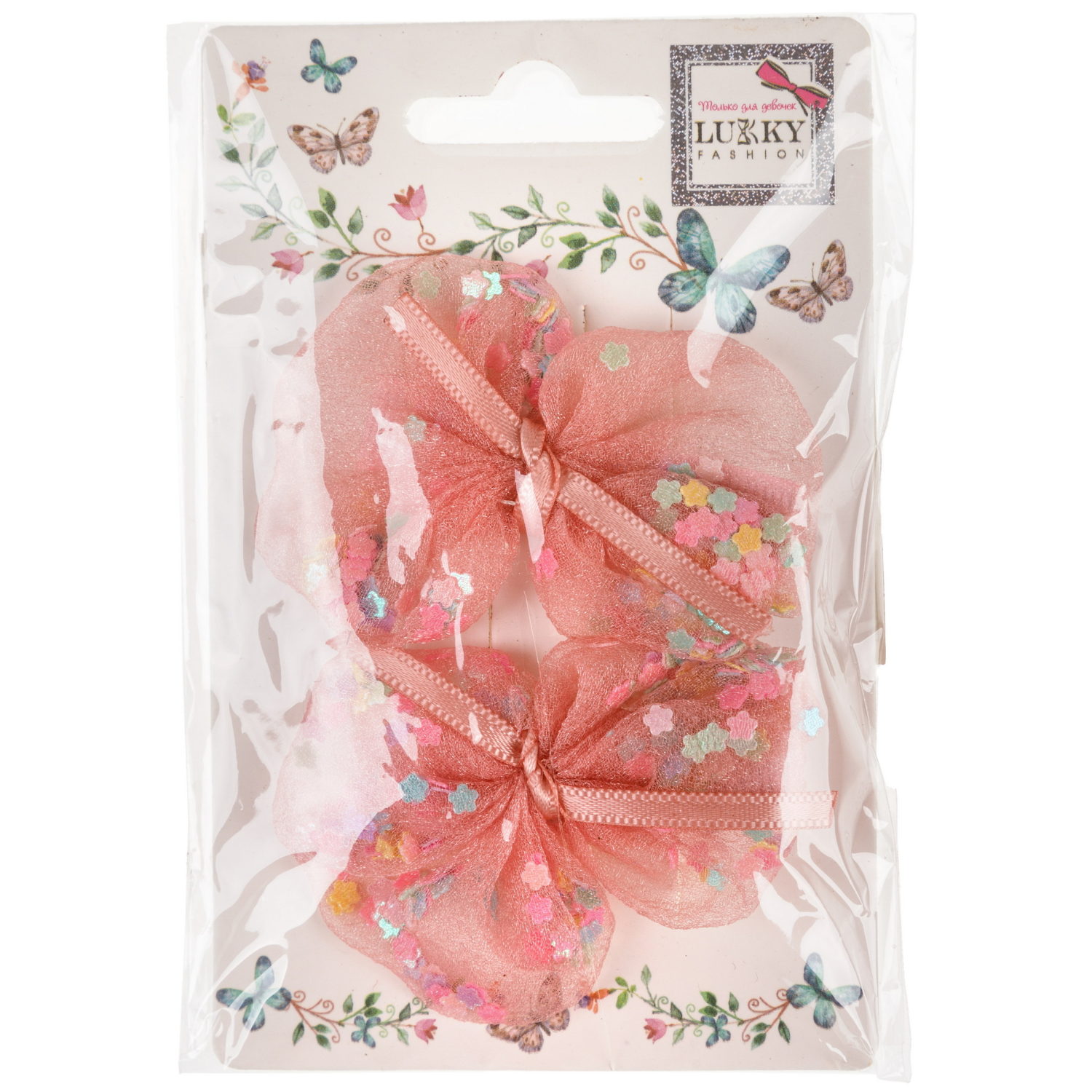 Заколки для волос Lukky Fashion Бантики с блестящей насыпкой, детские, для девочки, зажимы, 4 цвета в ассортименте, набор 2 шт.