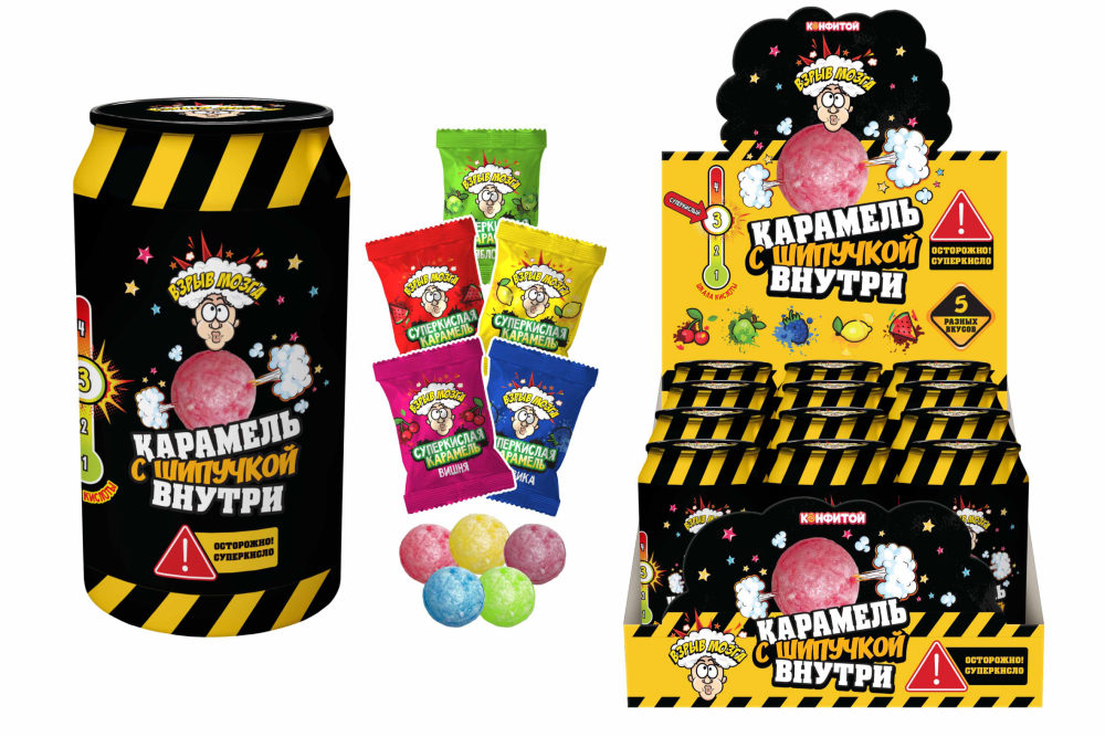 ВЗРЫВ МОЗГА Шипучка кислая карамель, блок 12 шт. (42г х 12 х 8)