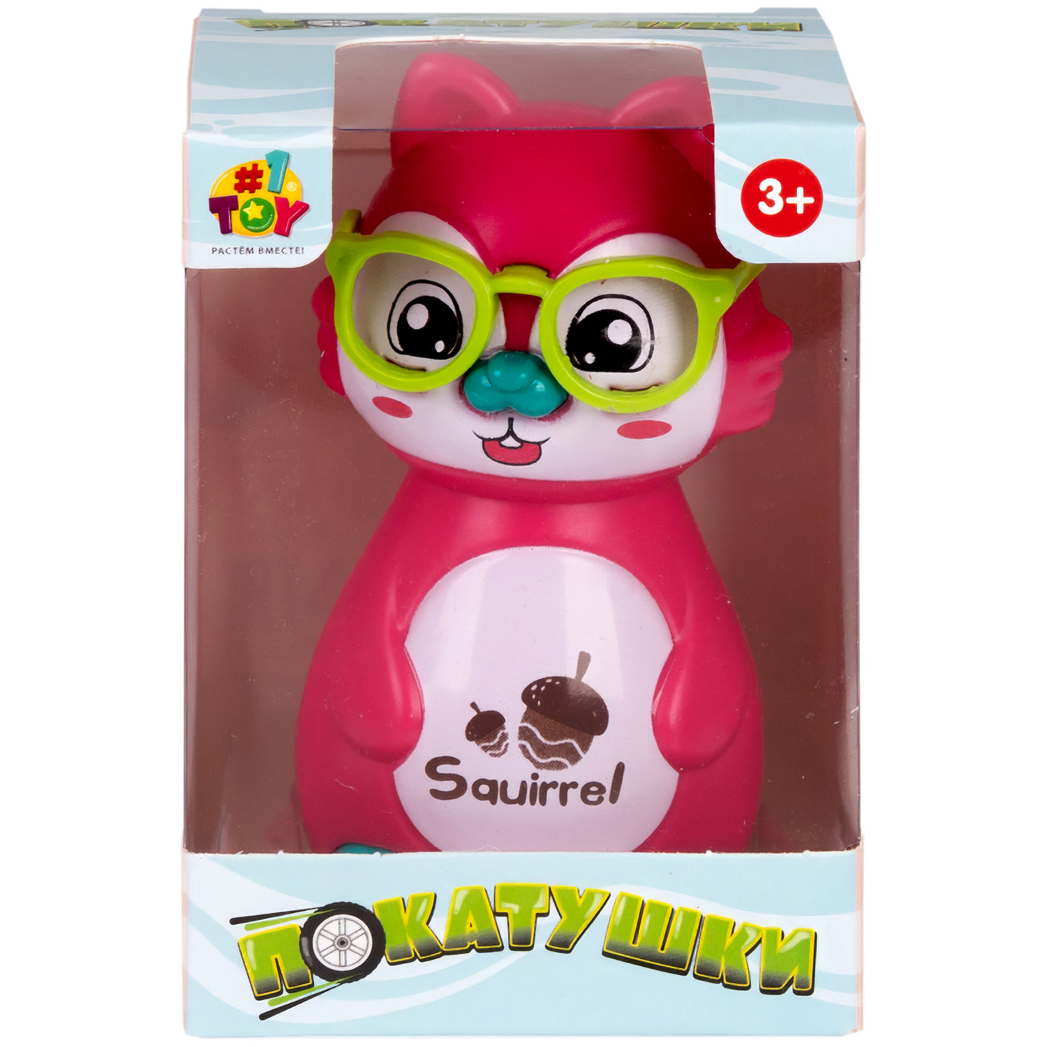 Игрушка детская 1TOY Покатушки Весёлая Белка, инерционная, работает без батареек, розовая