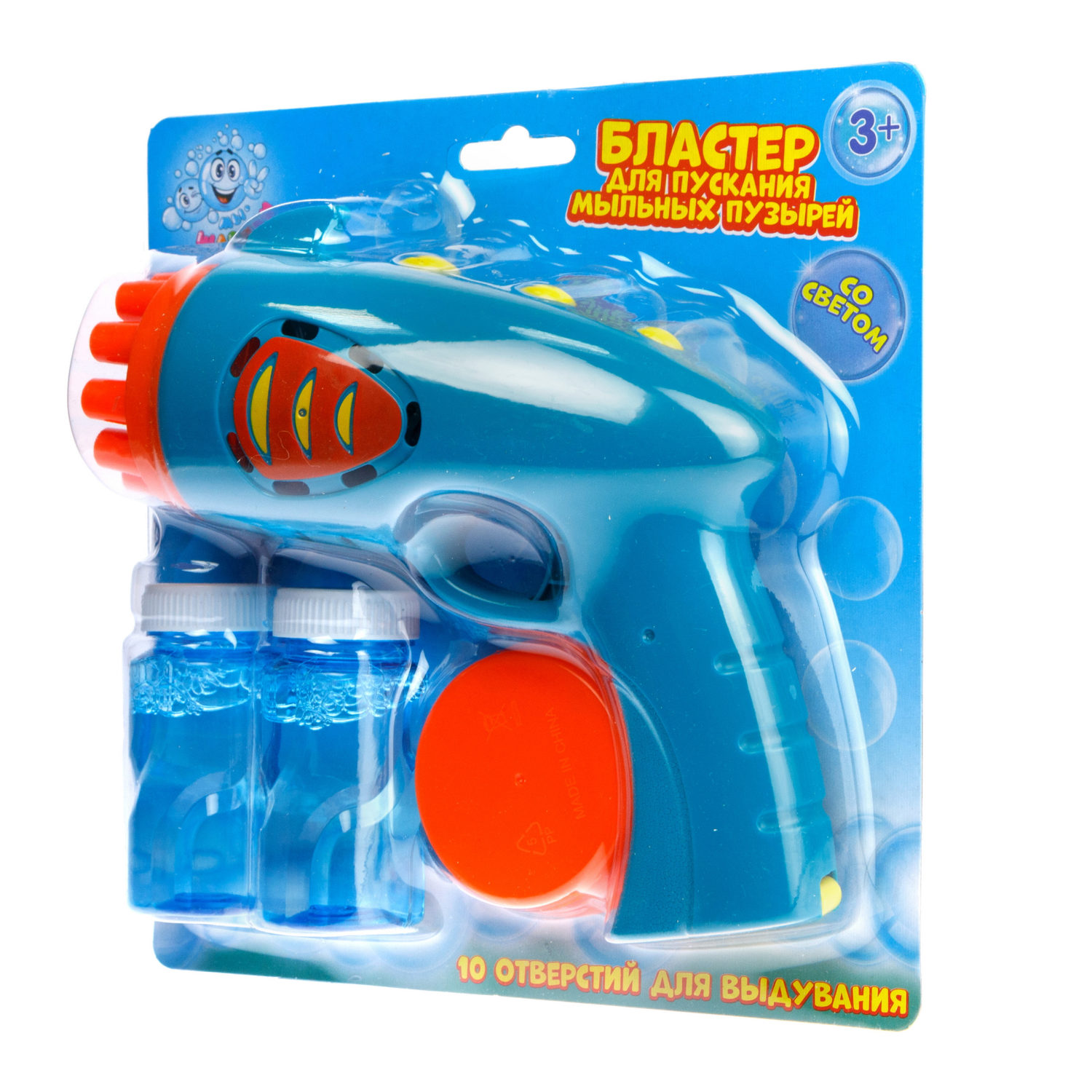 Мыльные пузыри 1TOY Мы-шарики! бластер на батарейках, 2*50 мл, 10 стволов, со светом