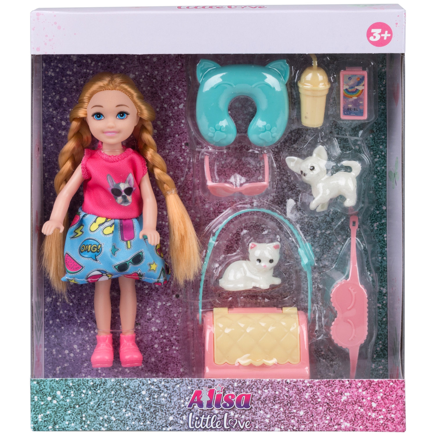 Кукла Alisa Little Love 15,2 см, блондинка, с двумя питомцами и аксессуарами