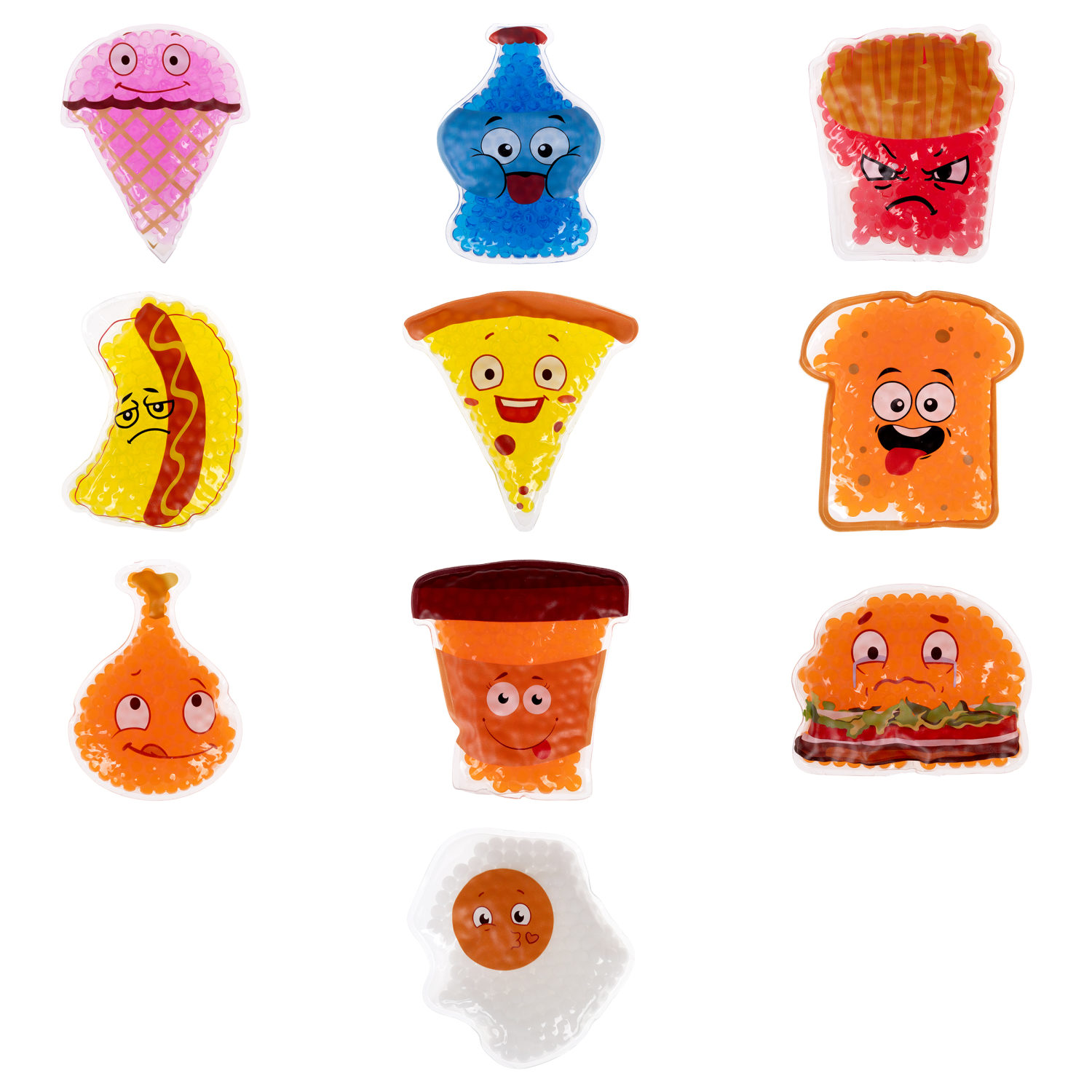 Акватубики переливайка 1TOY «Фаст Фуд» скользун с водой внутри, антистресс для рук, жмякалка, 10 видов в ассортименте