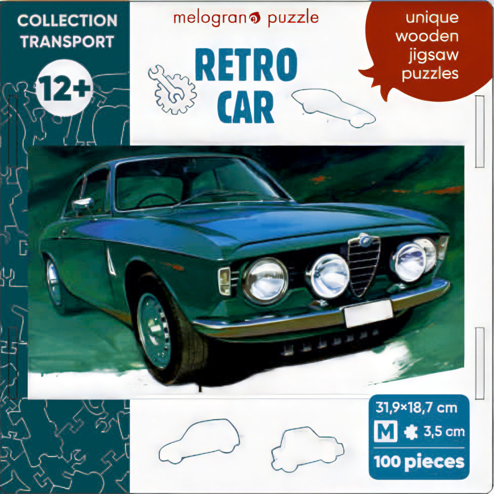 Деревянные пазлы Collection Transport Автомобиль ретро зеленый, 100 деталей, 31,9х18,7 см, 12+