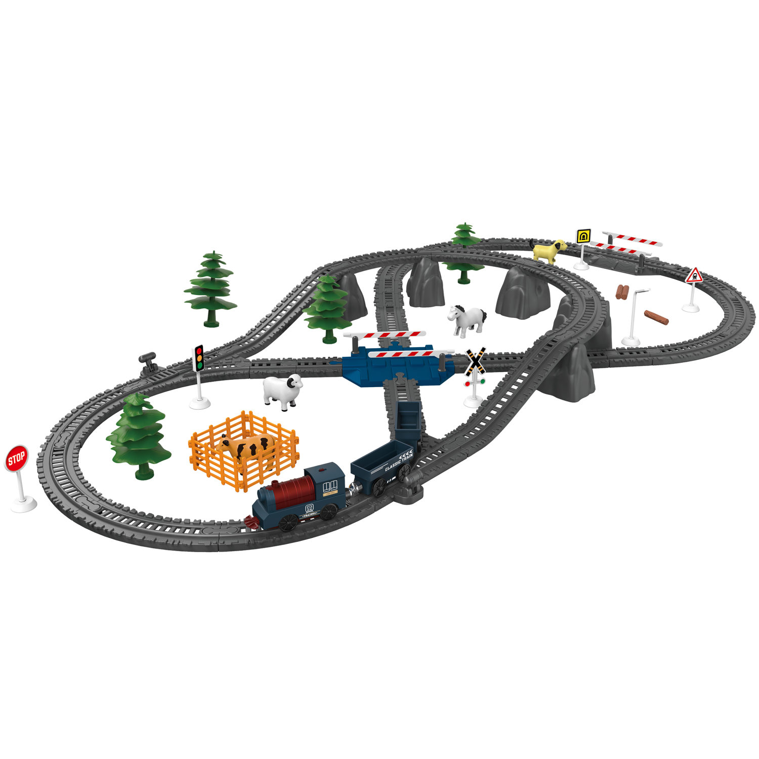 Детская железная дорога с электропоездом 1TOY InterCity, со светом, звуком, паровоз на рельсах, в подарочном наборе, 90 деталей