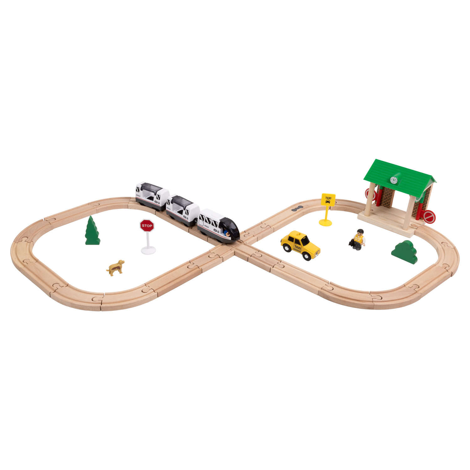 Деревянная железная дорога 1TOY GOODOK с электропоездом, 39 элементов