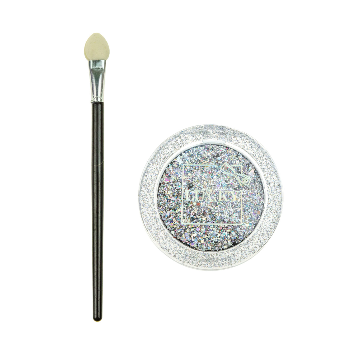 Lukky гель-тени д.век с блёстками и голограф.полумесяцами,цвет:серебряный,с аппликатором,2,5 г,блистер