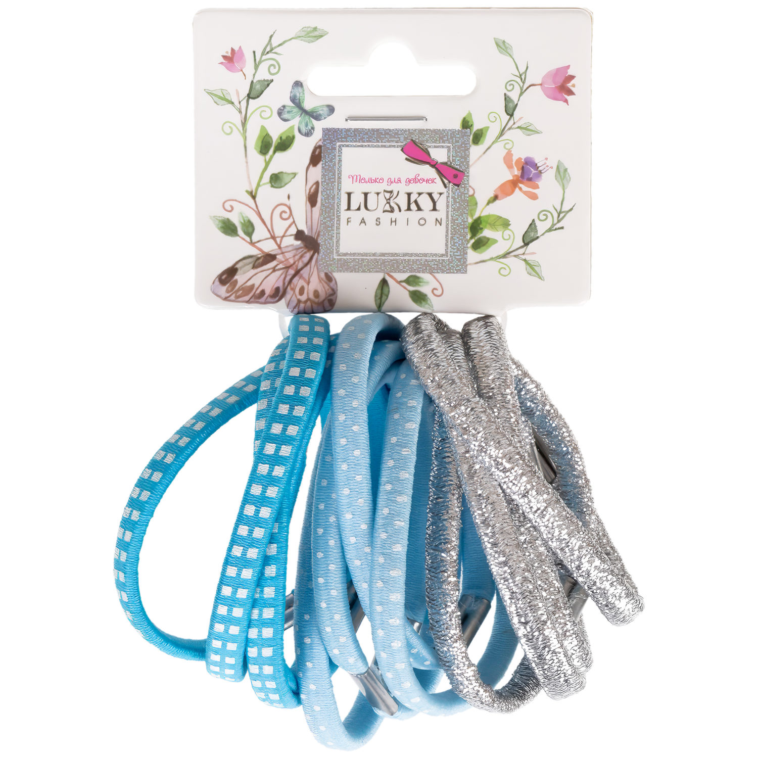 Lukky Fashion набор из 12 резинок д.волос Микс,2 цвета: розовый, голубой, принт микс