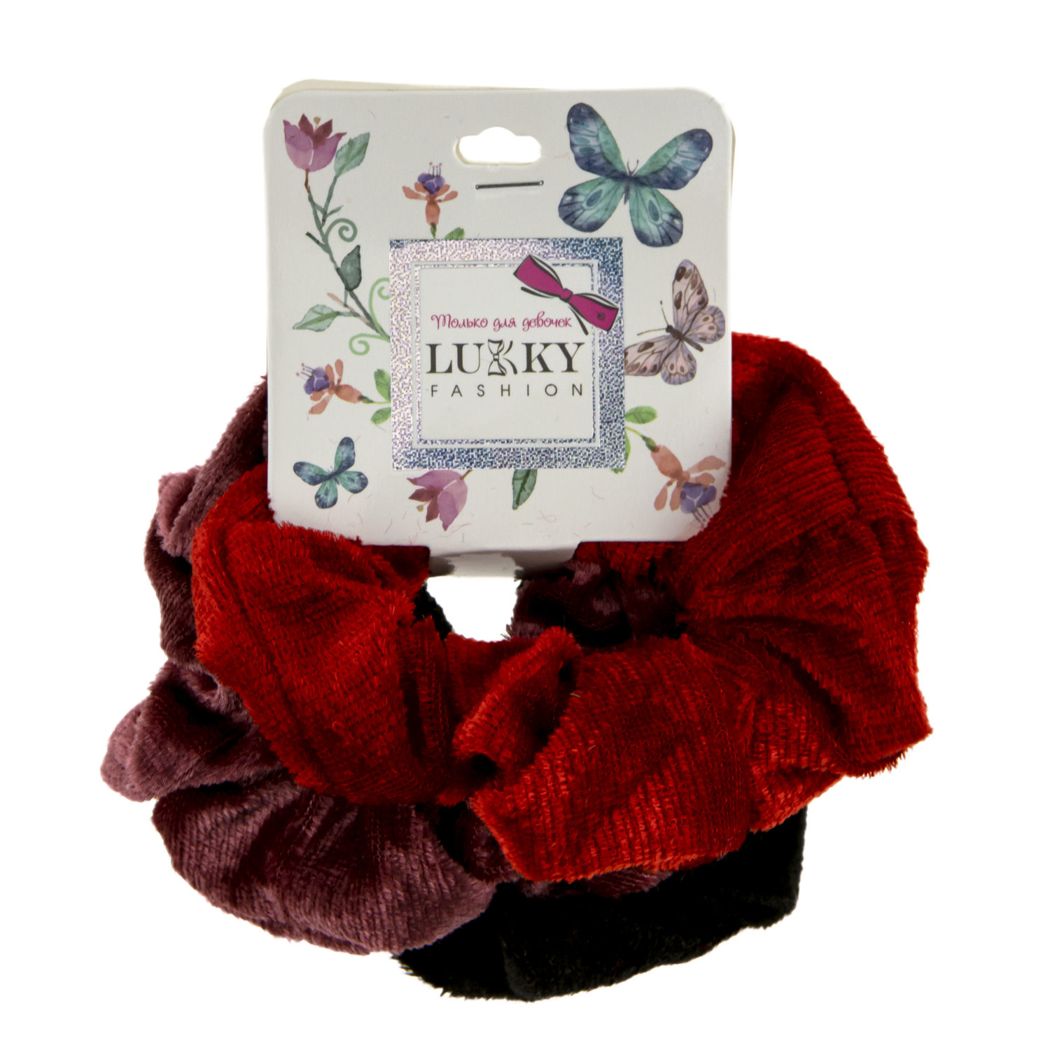 Lukky Fashion резинки текстильные, бархат, 3 шт (черный, красный, темно-розовый)