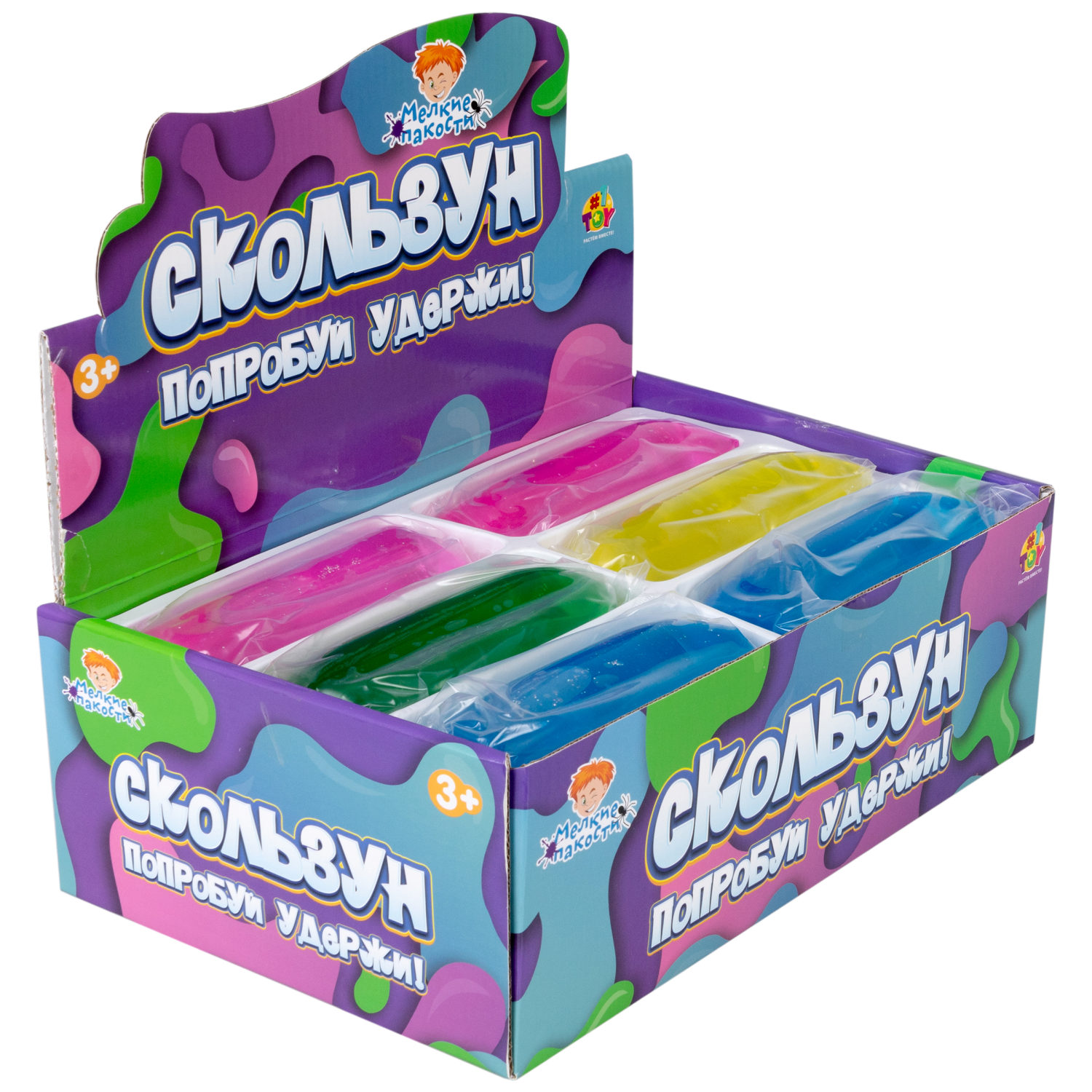 Скользун с блестками 1TOY,13х5 см, 4 цвета в ассортименте