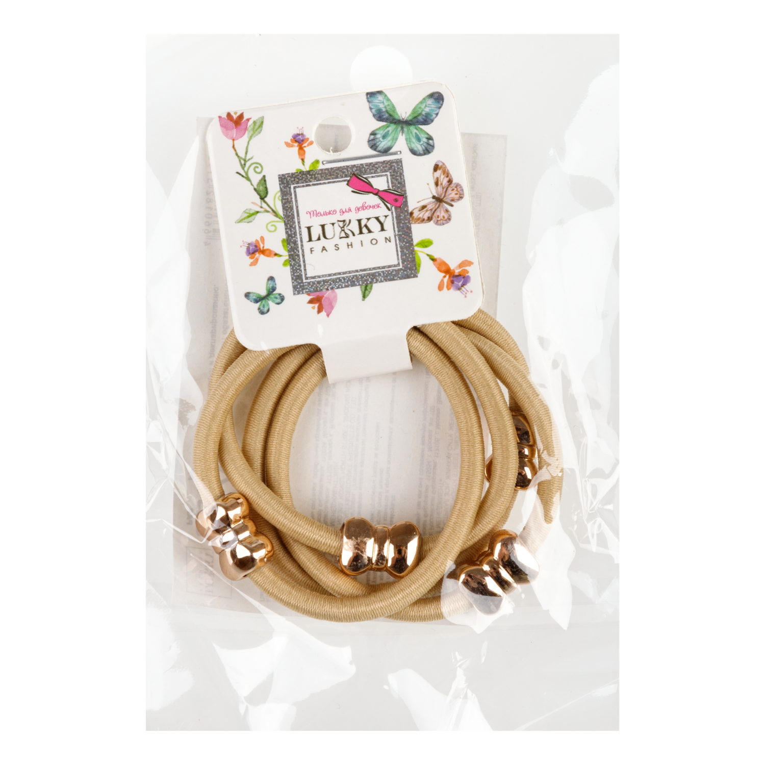 Lukky Fashion набор из 4 резинок для волос с метал.бантиком, 3 цвета в ассортименте: черный, золотой, красный микс