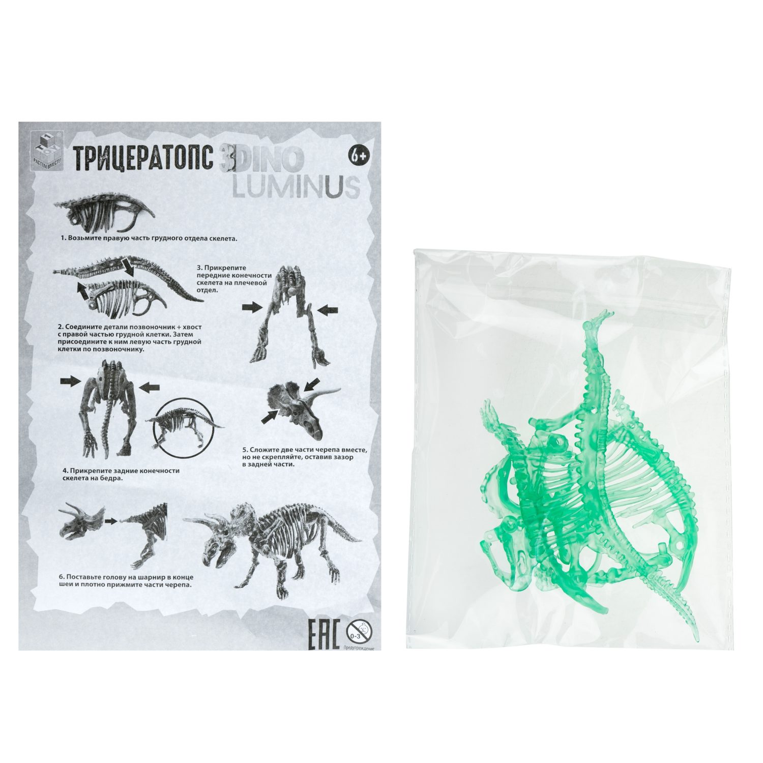 1toy "3DINO LUMINUS", люминесцентные динозавры, 6 видов, 12 шт/дисплей бокс