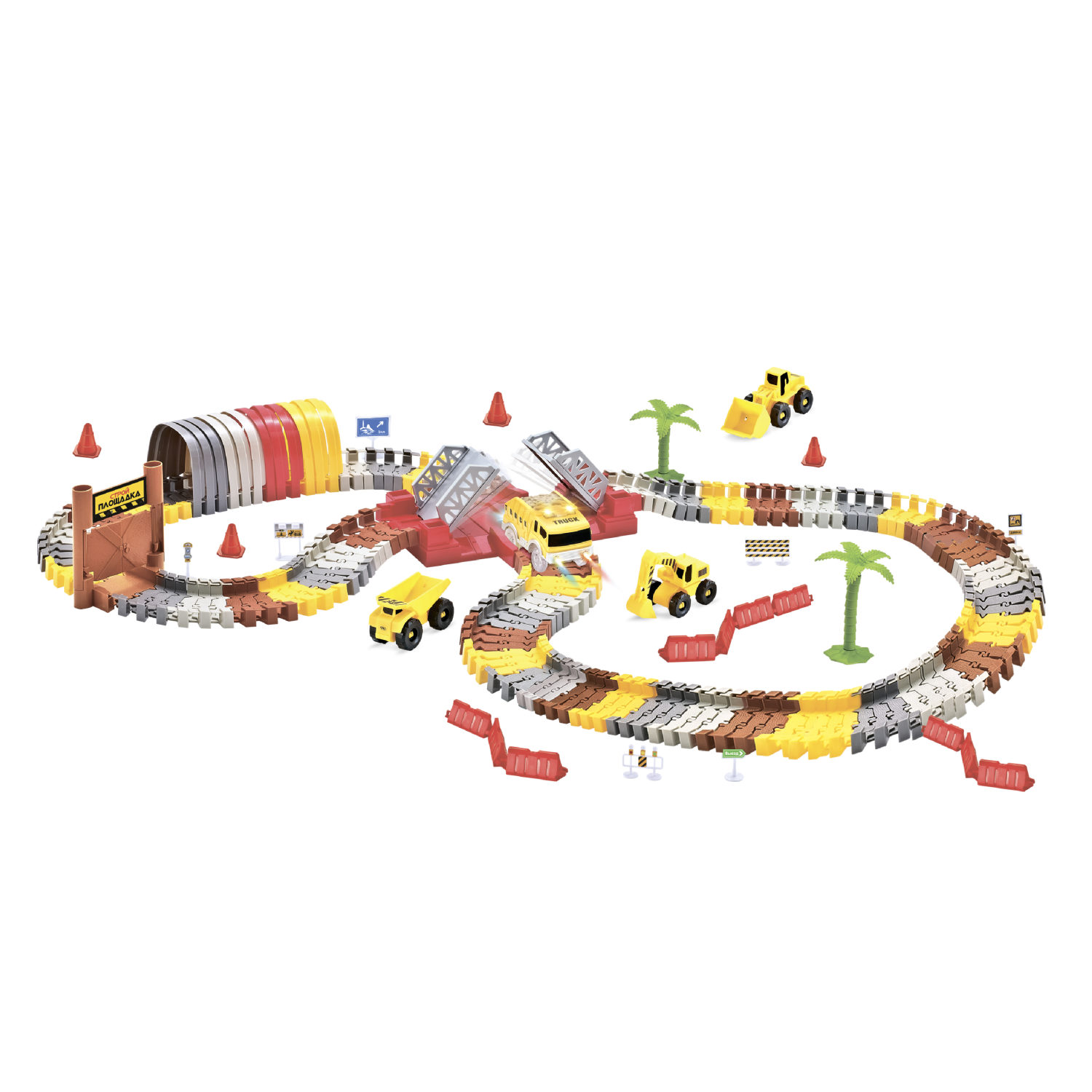 Автотрек 1TOY «Стройплощадка», гибкий трек с машинкой