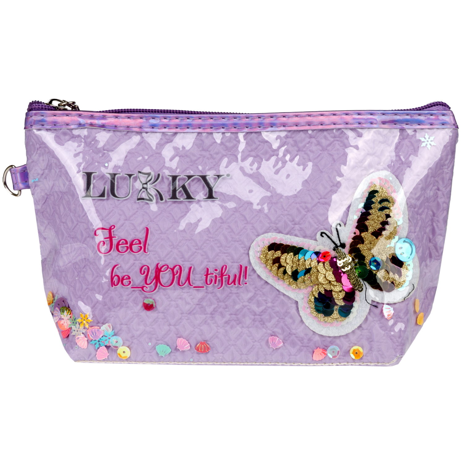 Косметичка с вышивкой и подвижными блёстками Lukky Love Butterfly, 22*14*6 см