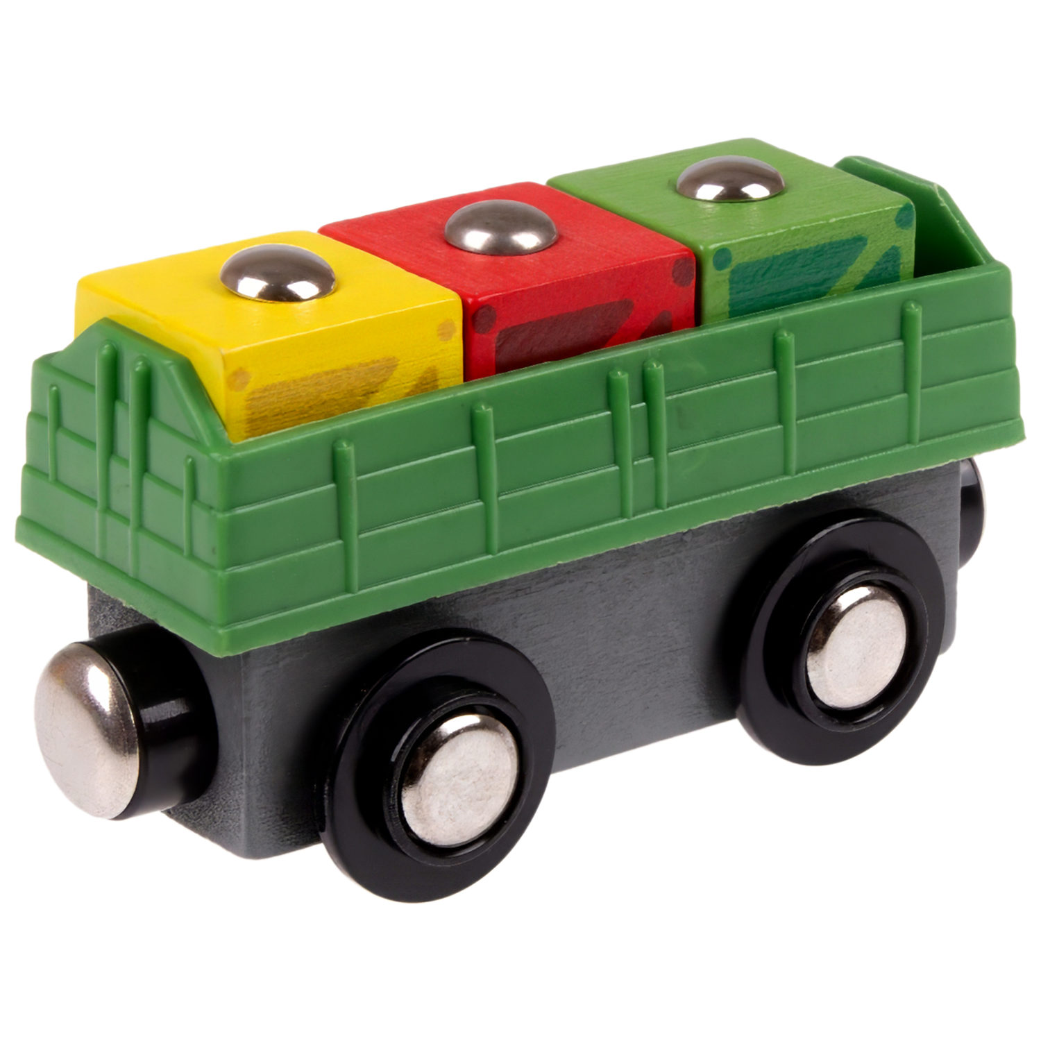 1TOY Goodok наб. аксессуаров для ж/д «Грузовой пункт»:дерев.вращ.подъемный кран с магнитом,дерев.поездом с 3вагонами и 5 грузами на магнитах,кор.