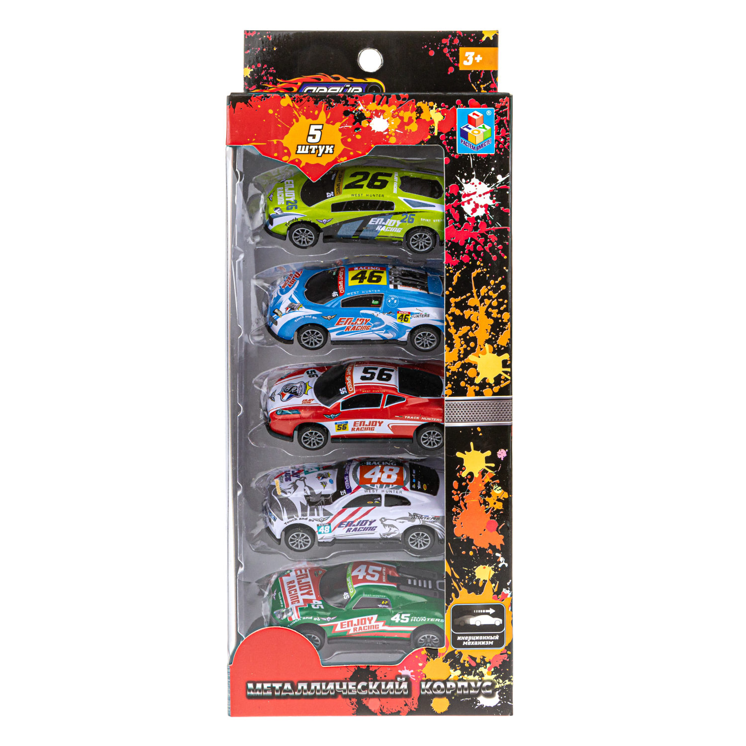 Набор металлических машинок 1TOY Драйв, инерционные, гоночные, маленькие, 7 см, 5 шт.