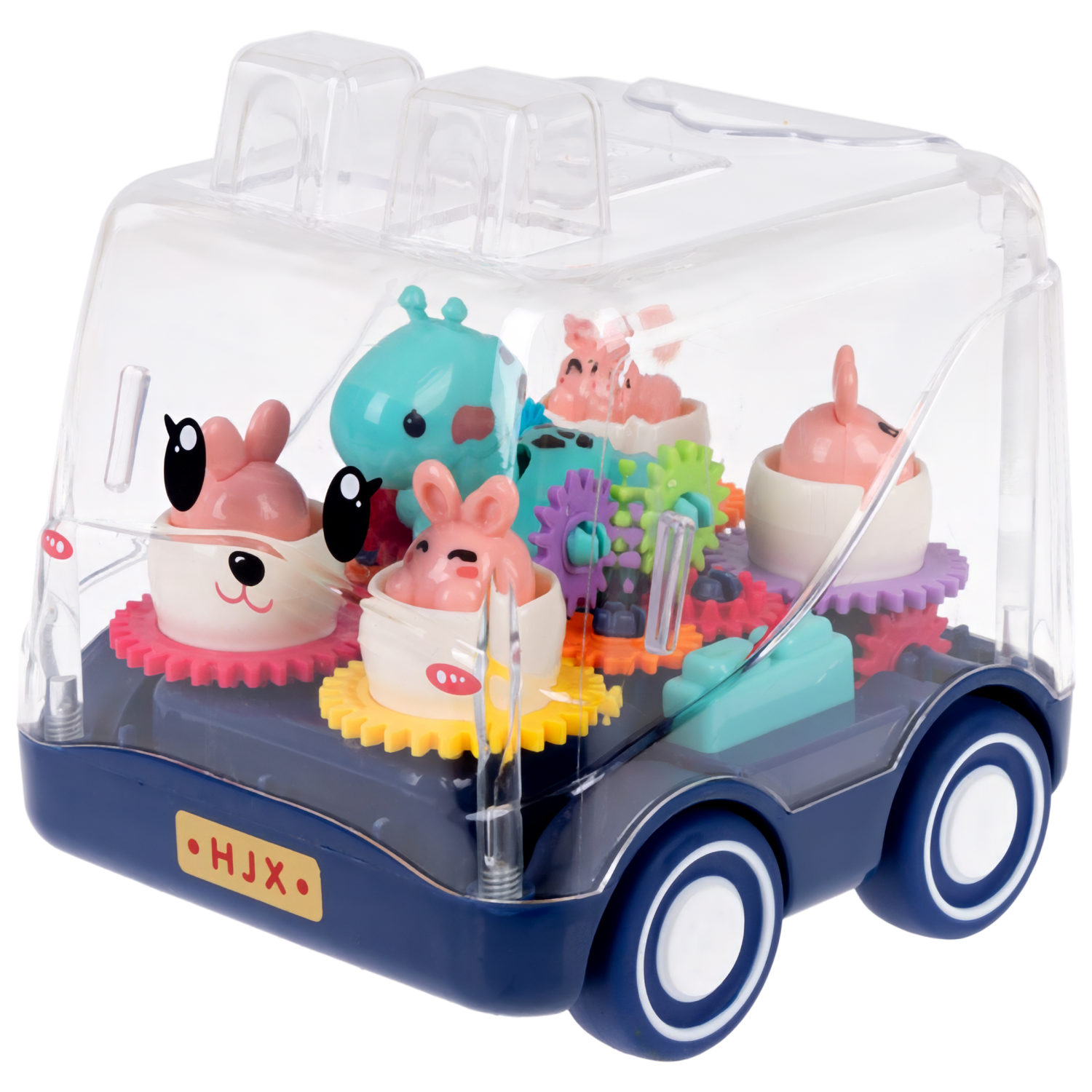 1toy Движок Веселый автобус прозрач. с механизмом, фрикц., синий