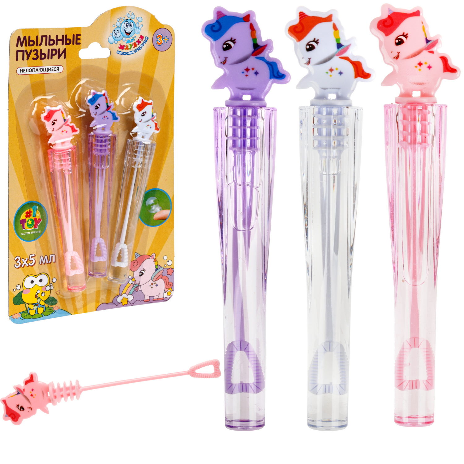 Нелопающиеся мыльные пузыри 1TOY Мы-шарики! Единорог, 5 мл, набор, 3 шт. в блистере