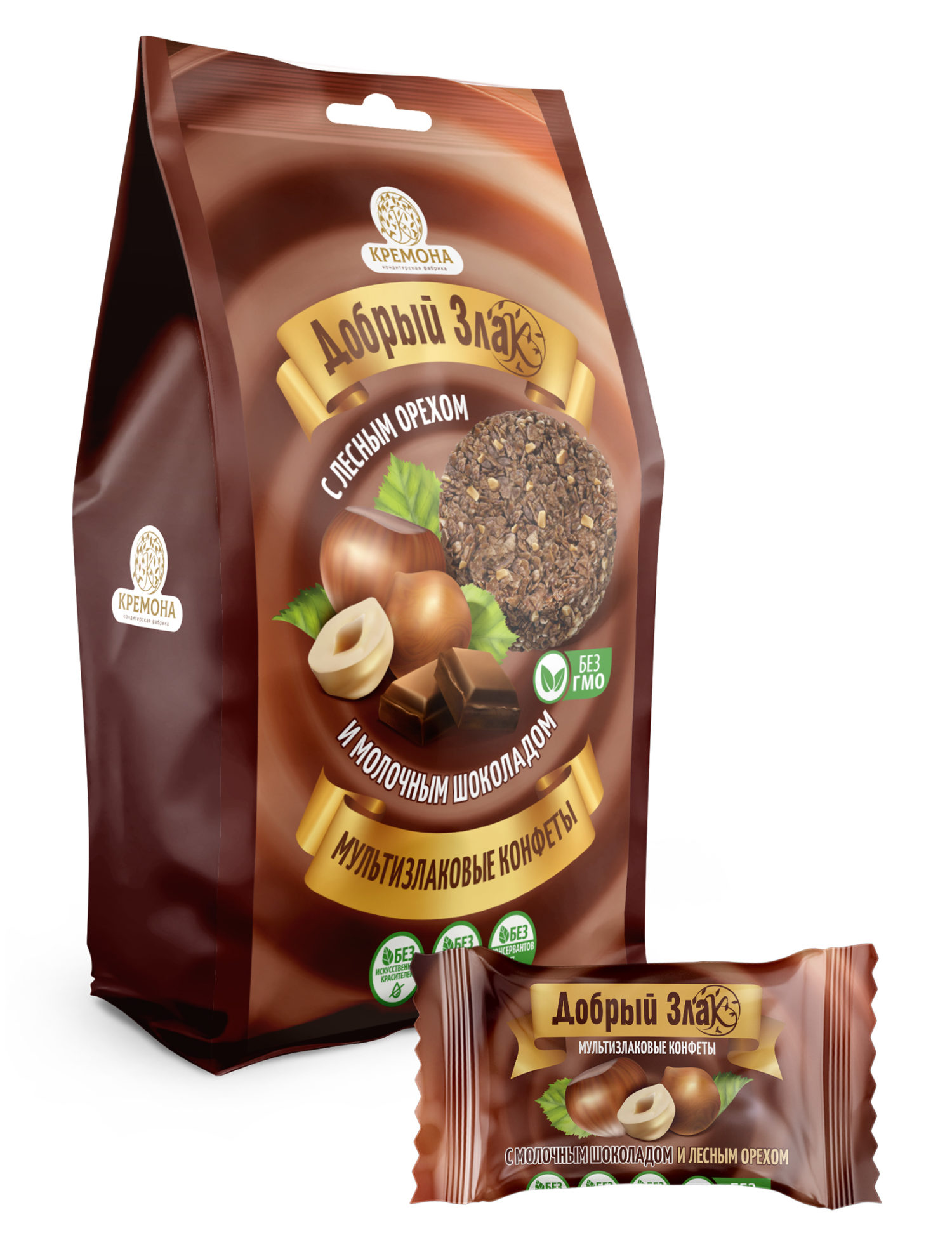 Мультизлаковые конфеты Добрый злак с лесным орехом и молочным шоколадом, 150 г