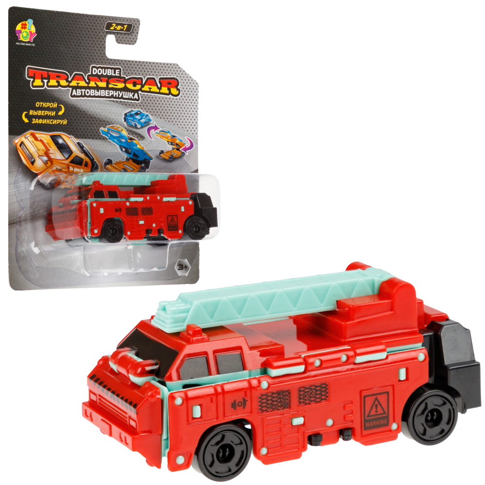 Машинка 2в1 1TOY Transcar Double: Автофургон - Автокран, 8 см