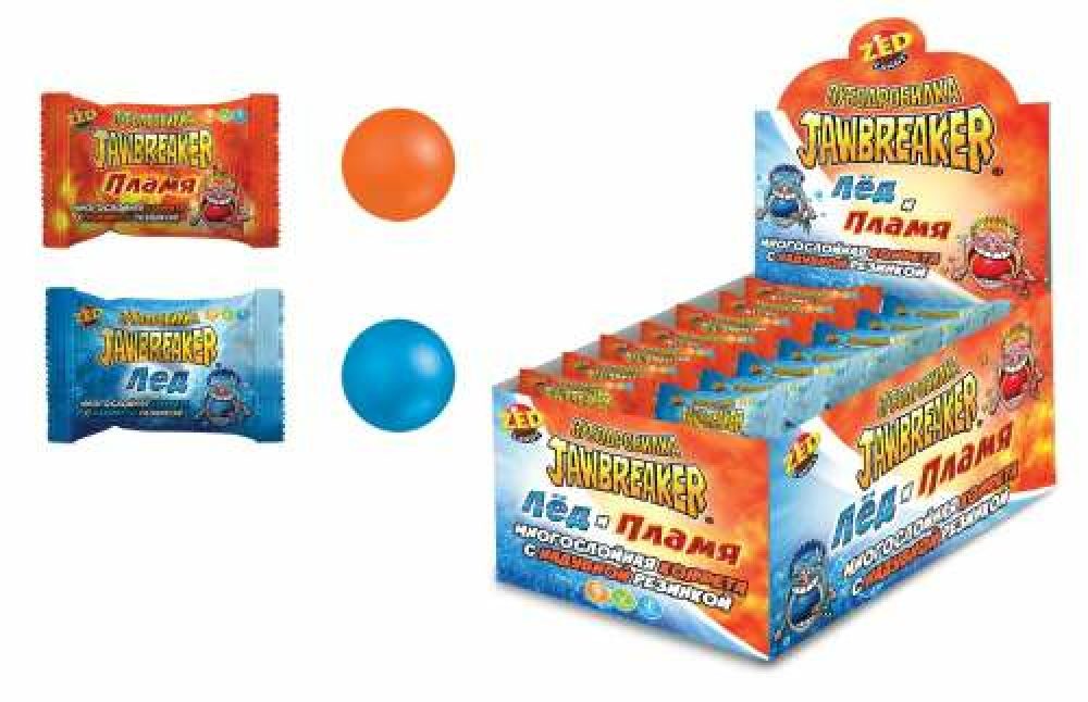Конфета многослойная с надувной резинкой ЗУБОДРОБИЛКА "Лёд и пламя", в блоке 45шт