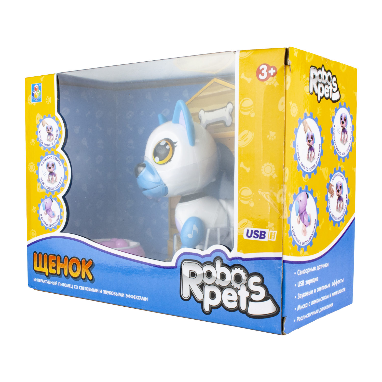 Интерактивная игрушка 1TOY Робо-щенок белый со световыми, звуковыми и эффектами движения