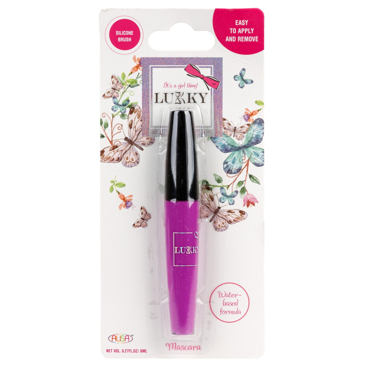 Тушь для ресниц цветная LUKKY, детская, для девочек, фиолетовая, с силиконовой кисточкой