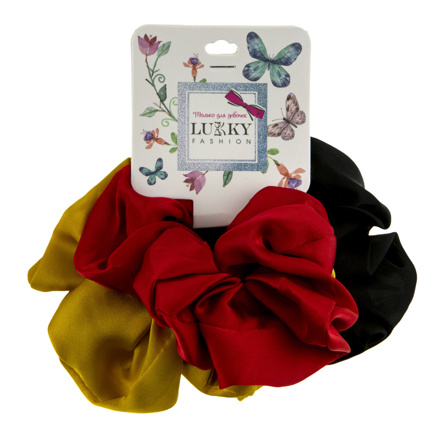 Lukky Fashion резинки текстильные, атлас, 3 шт (черный, желтый, красный)