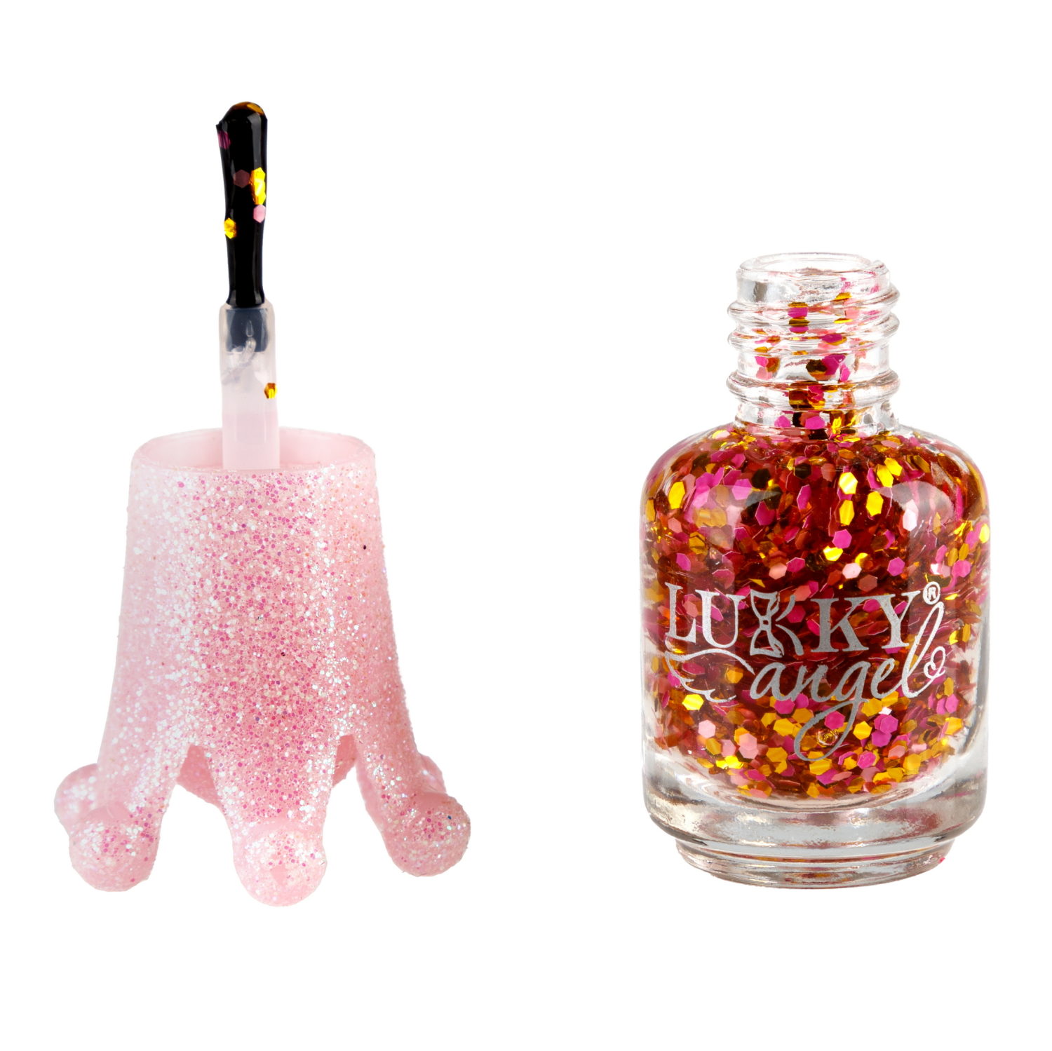Lukky Angel Лак для ногтей Конфетти, смываемый водой, цвет розовый с блестками, с ароматом клубники, 5 ml, блистер