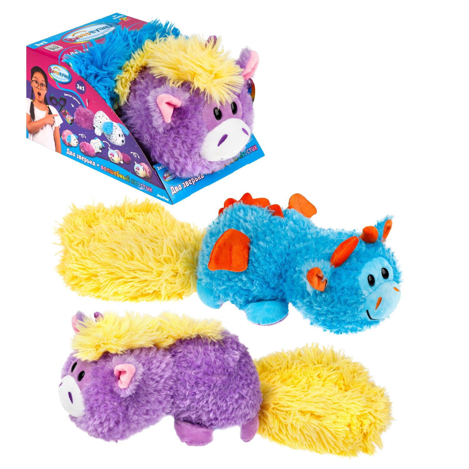 Мягкая игрушка Вывернушка Волшебный хвостик 1TOY Единорог и Дракон