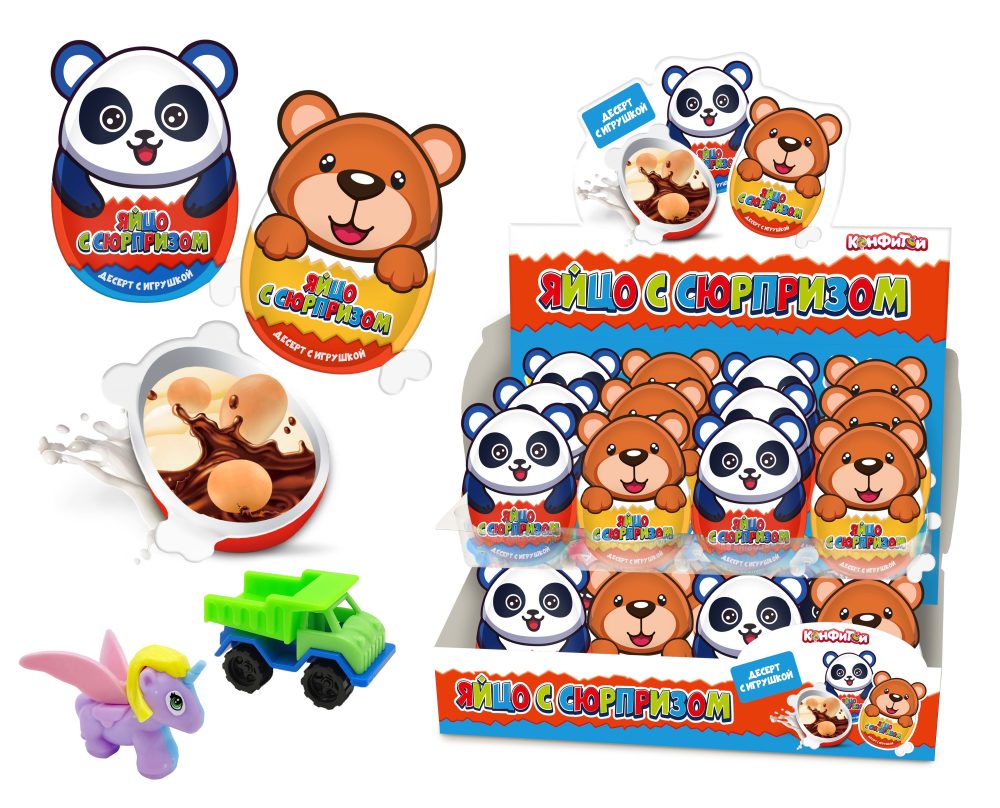 ЯЙЦО С СЮРПРИЗОМ пластиковое яйцо с десертной пастой, печеньем и игрушкой, блок 24 шт. (12г х 24 х 8)