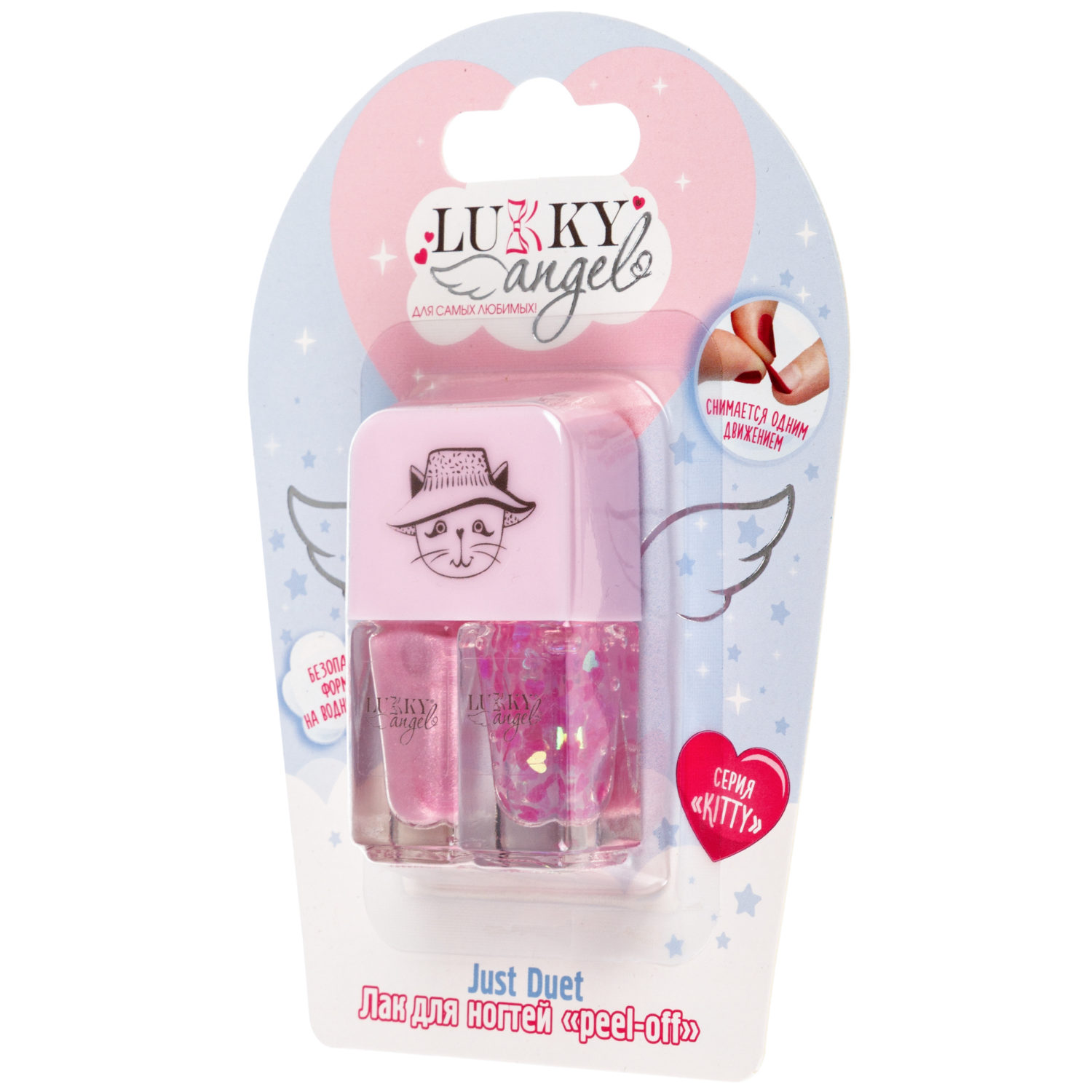 Двойной лак для детских ногтей Lukky Angel Just Duet серебряный металлик и красный с блестками, 2 по 4 мл