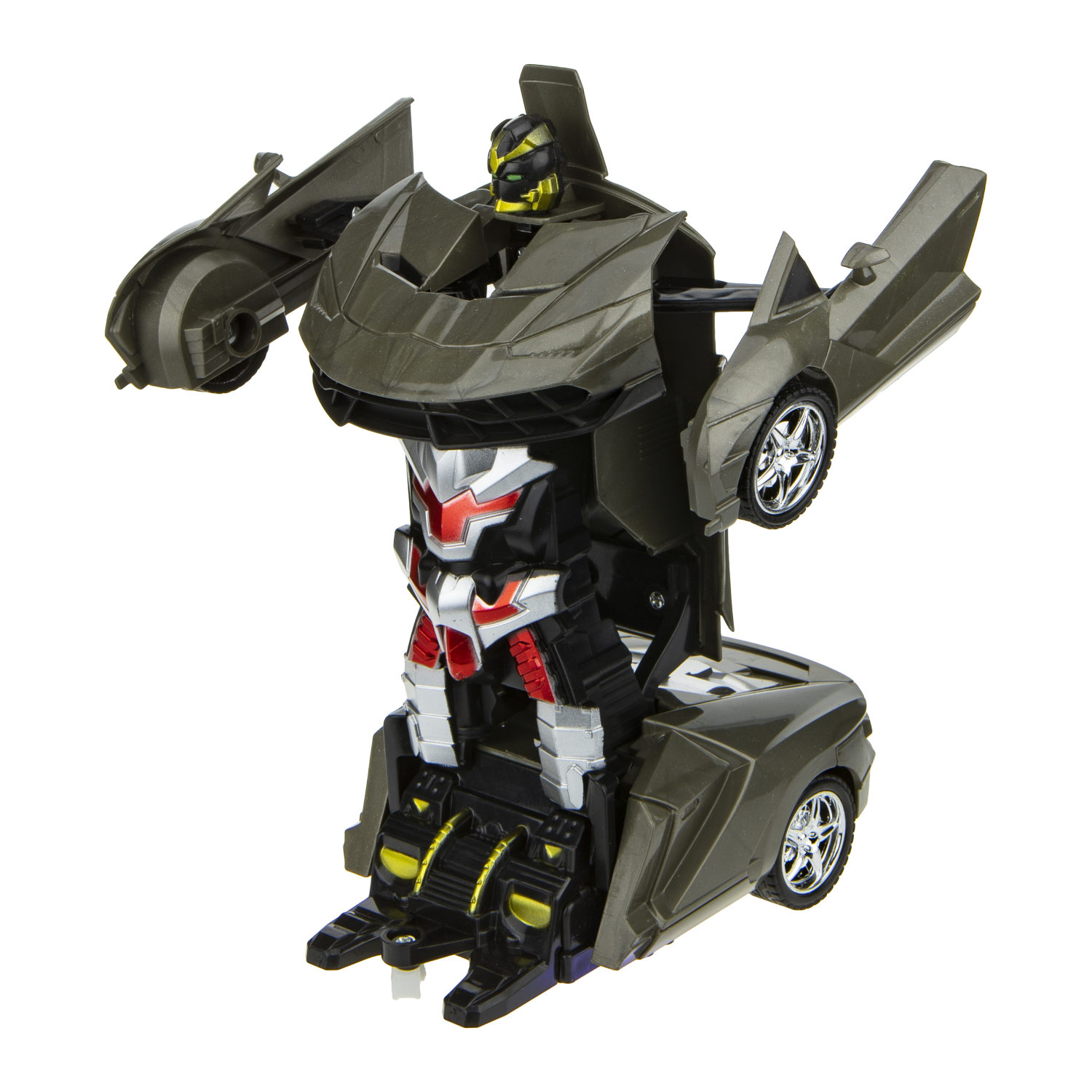 1TOY Трансботы, 1:18 на р/у 27МГц, трансформирующийся в легковую машину 20 см, 2 цвета желтый, серый