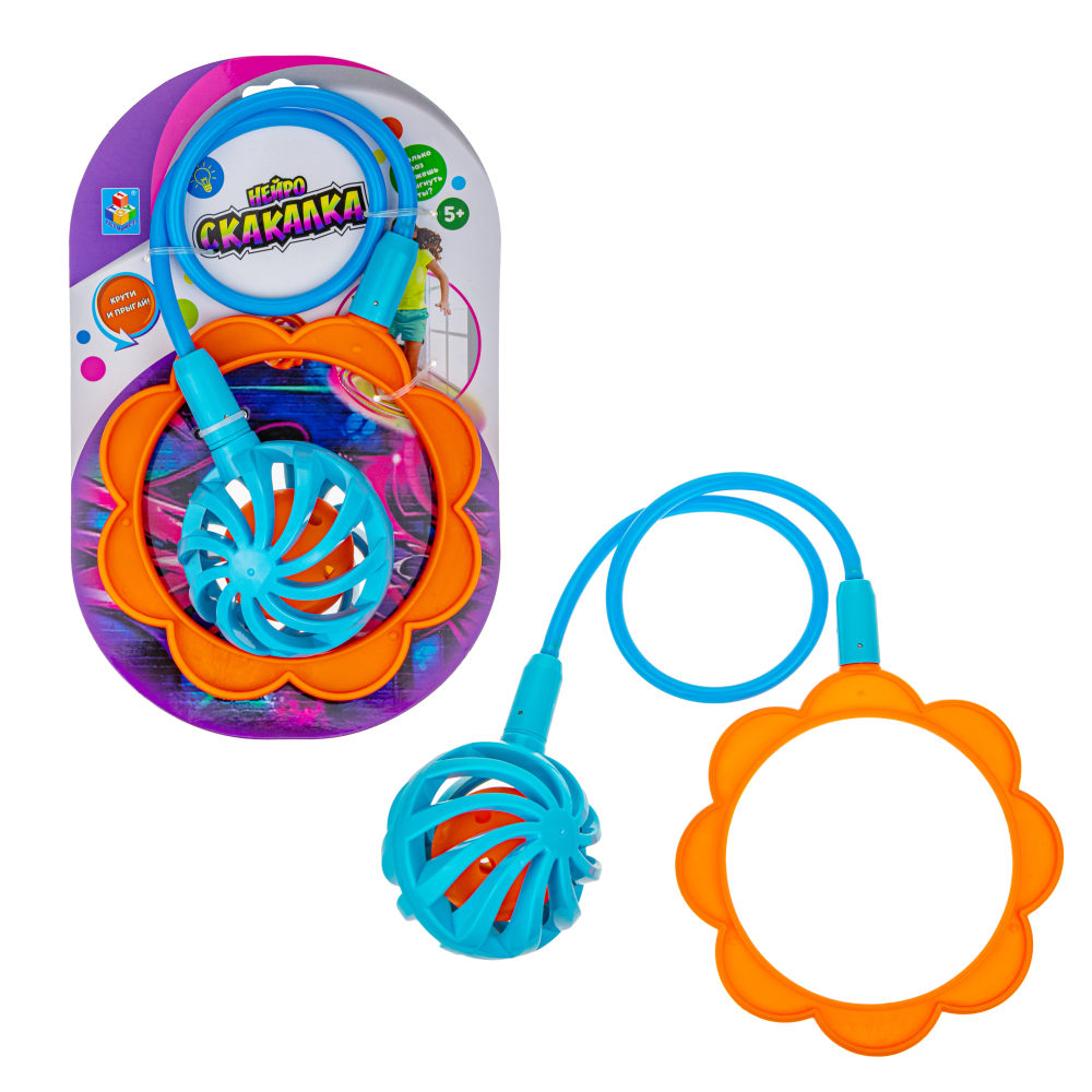 Нейроскакалка со светом 1TOY скакалка детская на ногу, 85 см